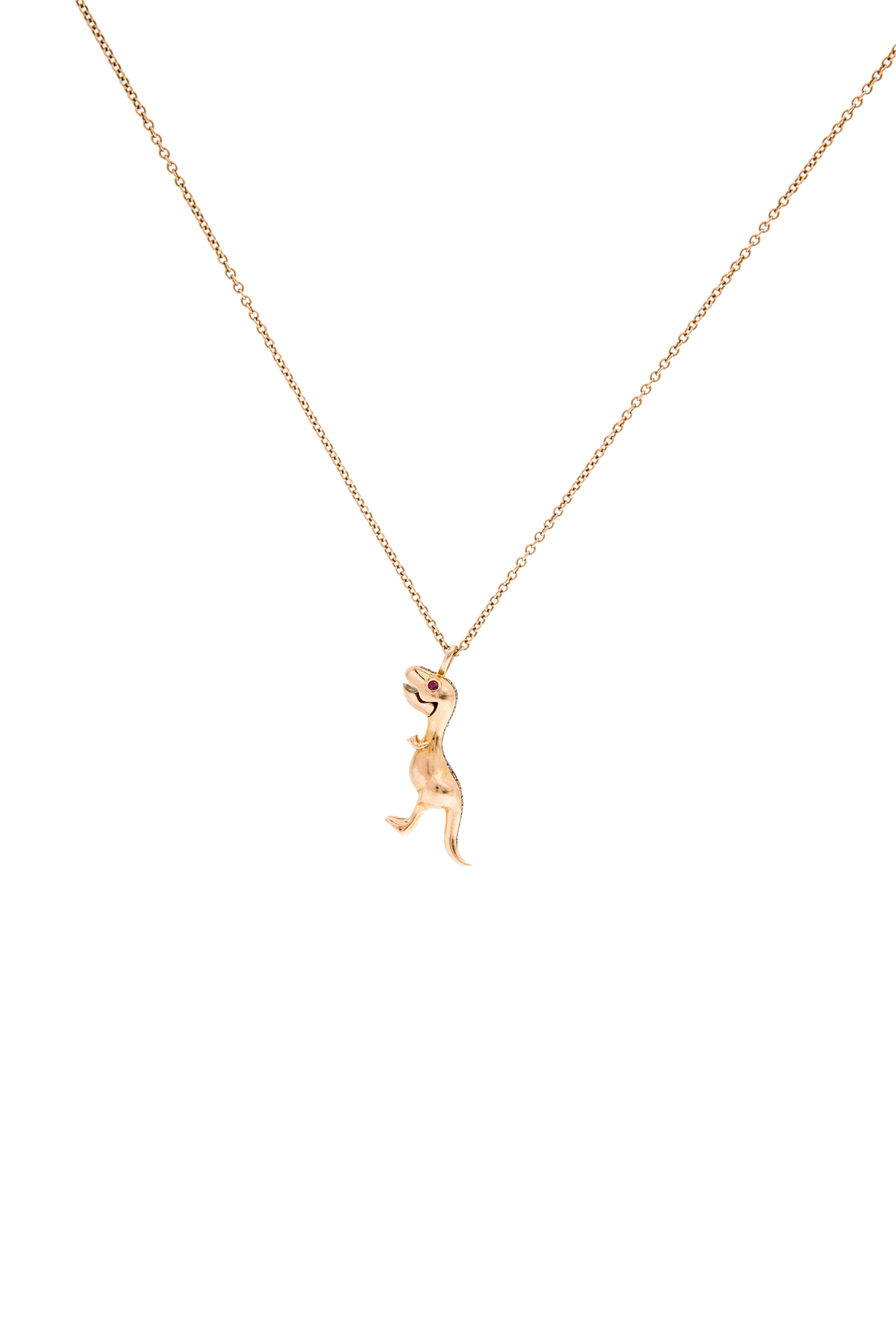 Daniela Villegas 18K Sapphire & Ruby Jurassic Park 25th Anniversary Baby T-Rex Pendant Necklace