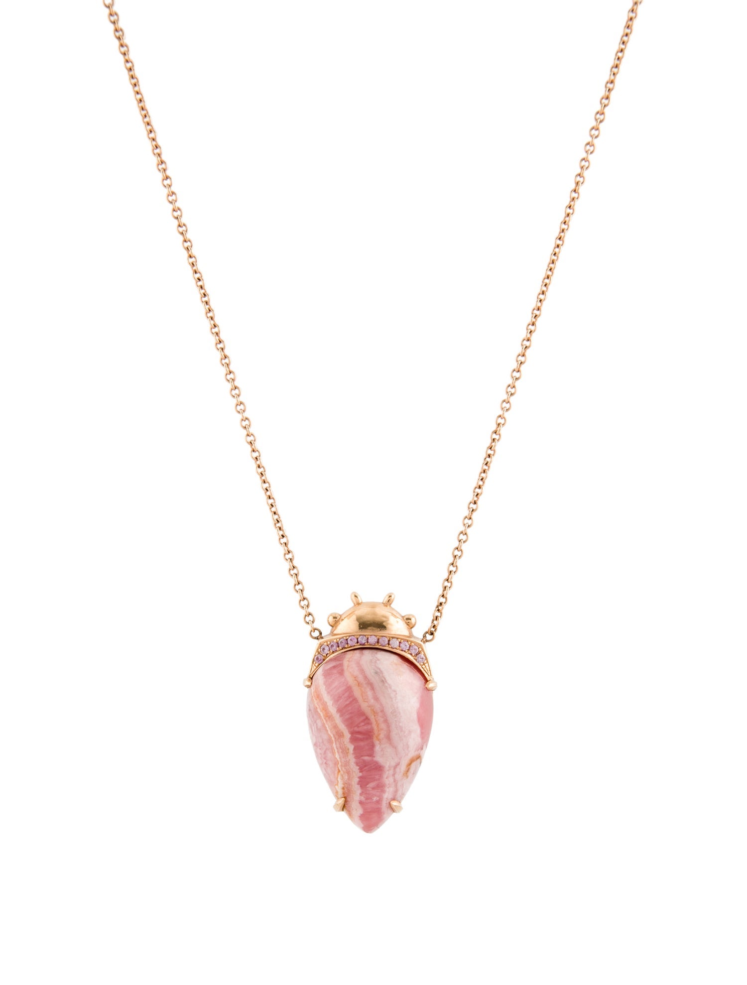 Daniela Villegas 18K 29.84ct Rhodochrosite & Sapphire Bug Shield Pendant Necklace