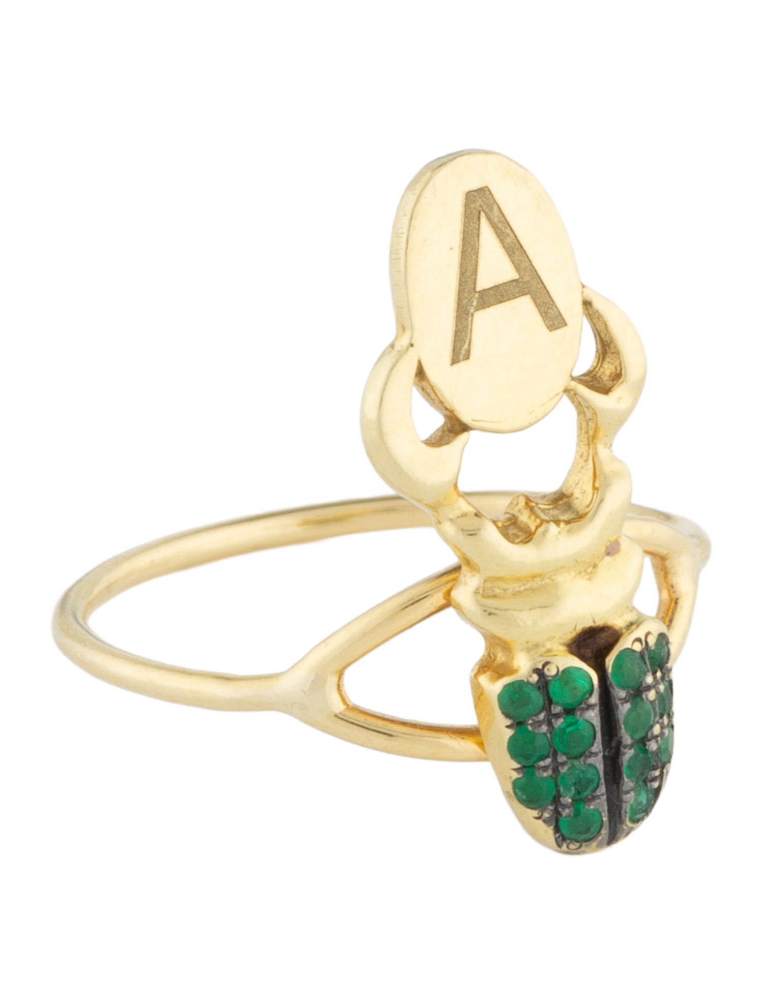 Daniela Villegas 18K Emerald Initial 'A' Khepri Beetle Ring
