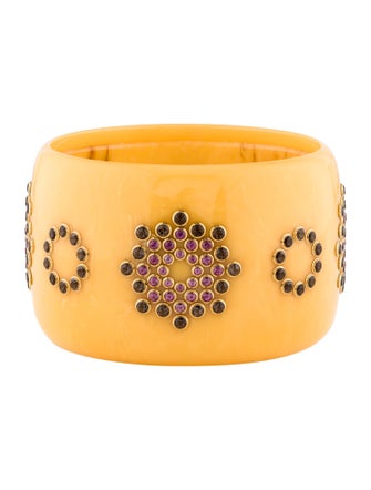 Mark Davis 18K Bakelite, Rhodolite Garnet, & Smoky Quartz Bangle Bracelet