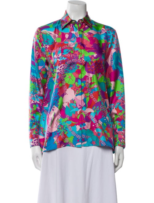 Versace x Dua Lipa Silk Floral Print Button-Up Top