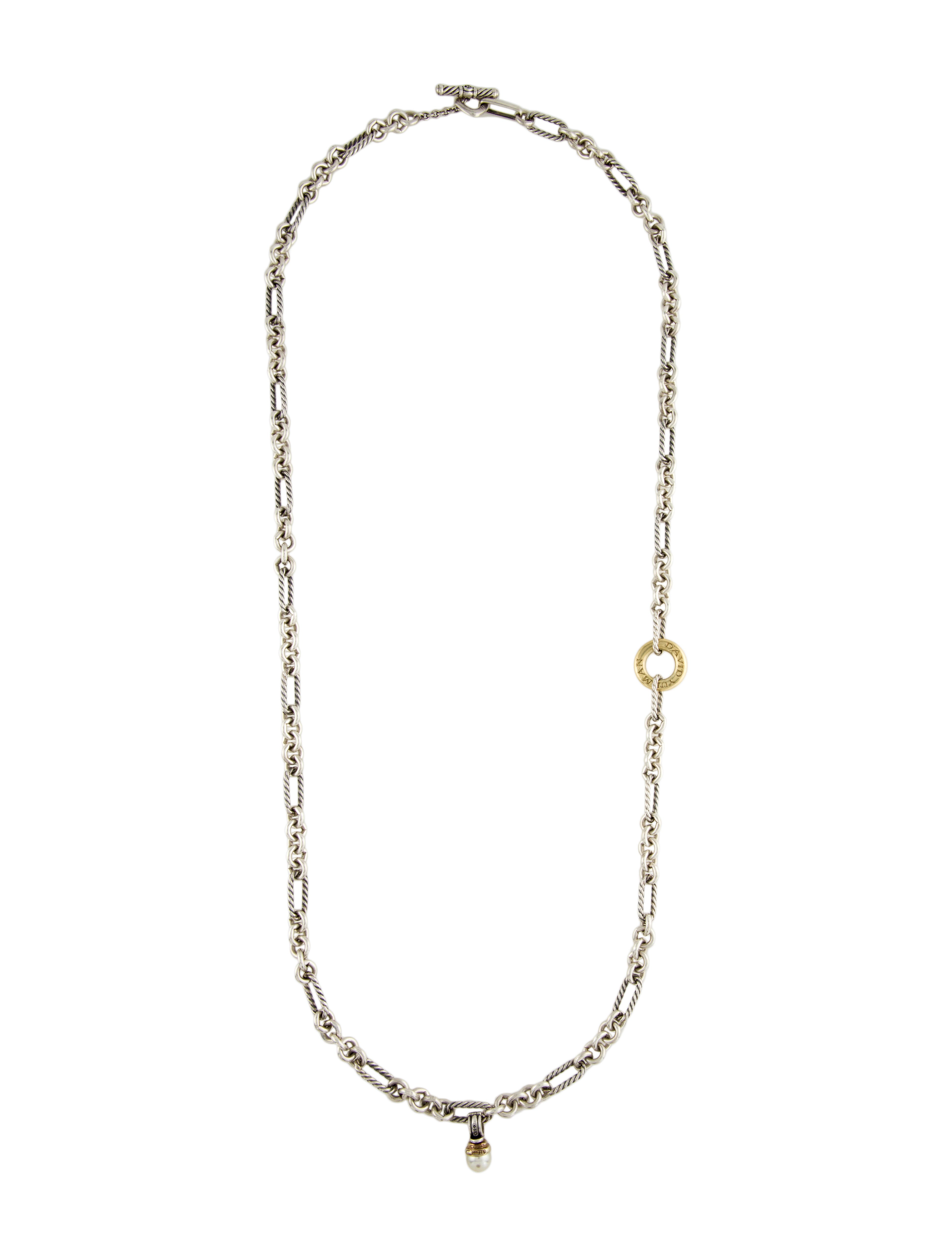 David Yurman Two-Tone Figaro Chain Pearl Enhancer Necklace