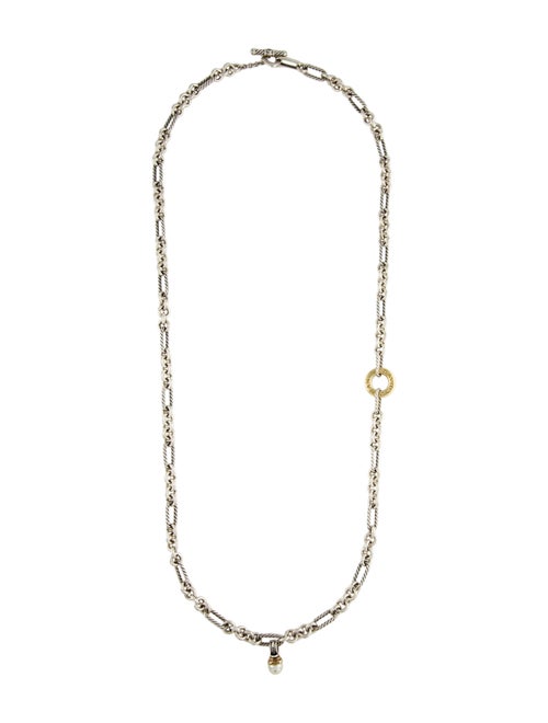David Yurman Two-Tone Figaro Chain Pearl Enhancer Necklace