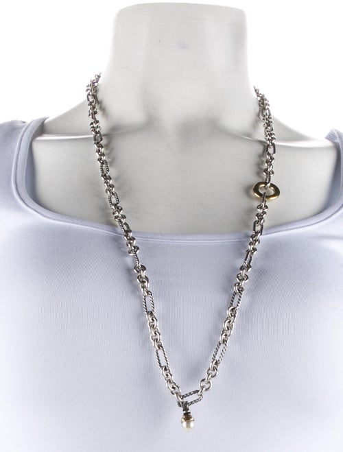 David Yurman Two-Tone Figaro Chain Pearl Enhancer Necklace