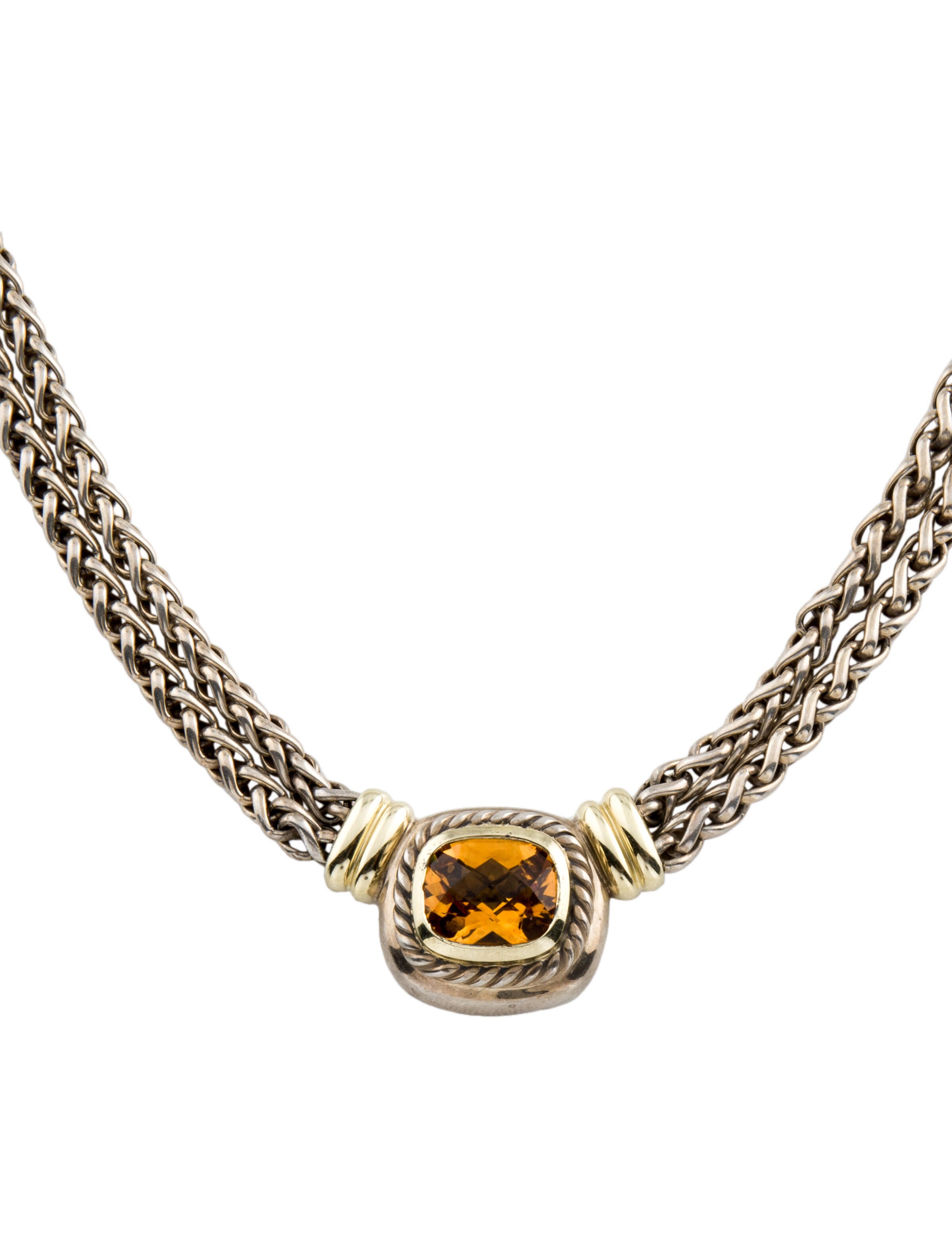 David Yurman Citrine Double Wheat Chain Albion Pendant Necklace