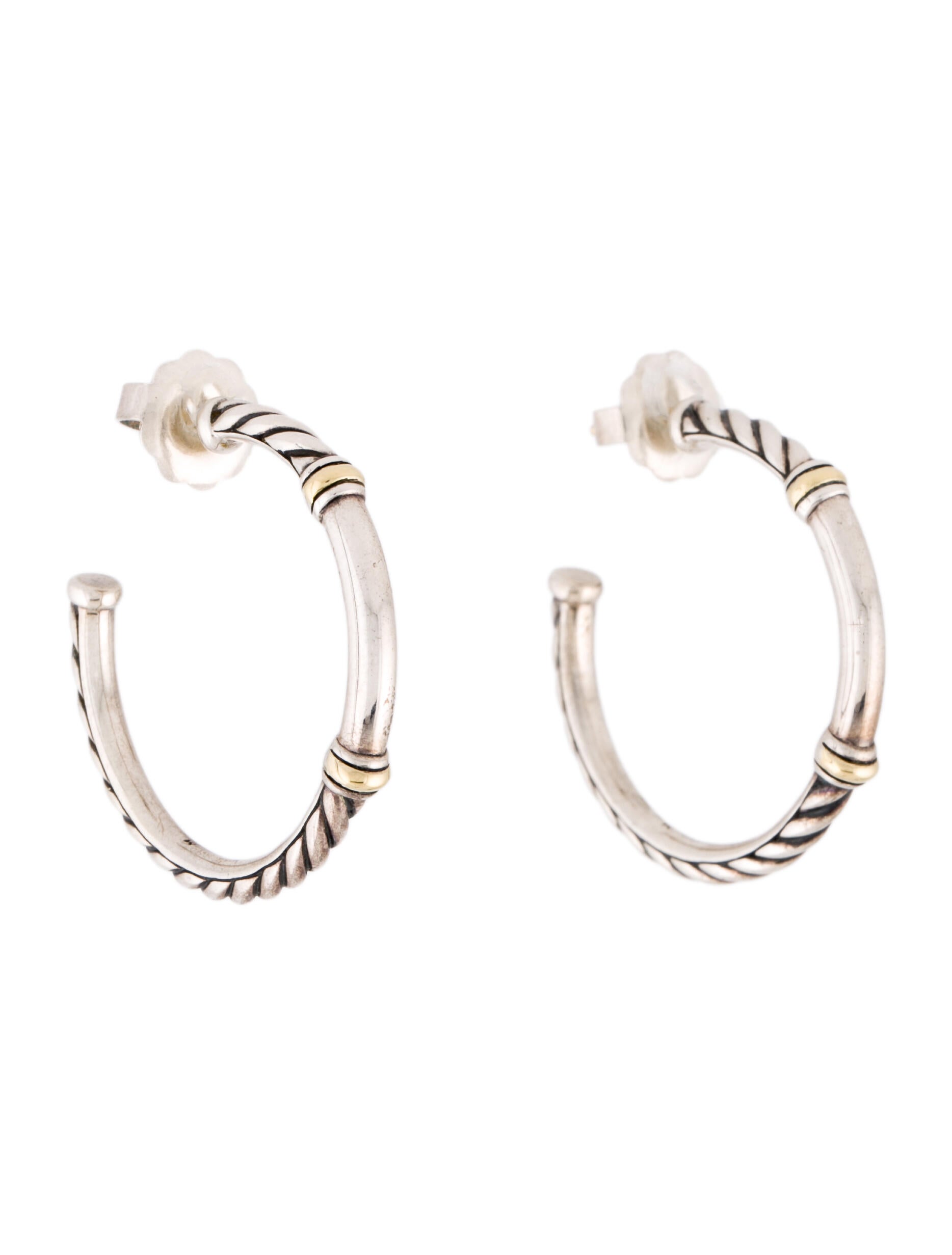 David Yurman Diamond Metro Small Hoop Earrings Sterling Silver Hoop