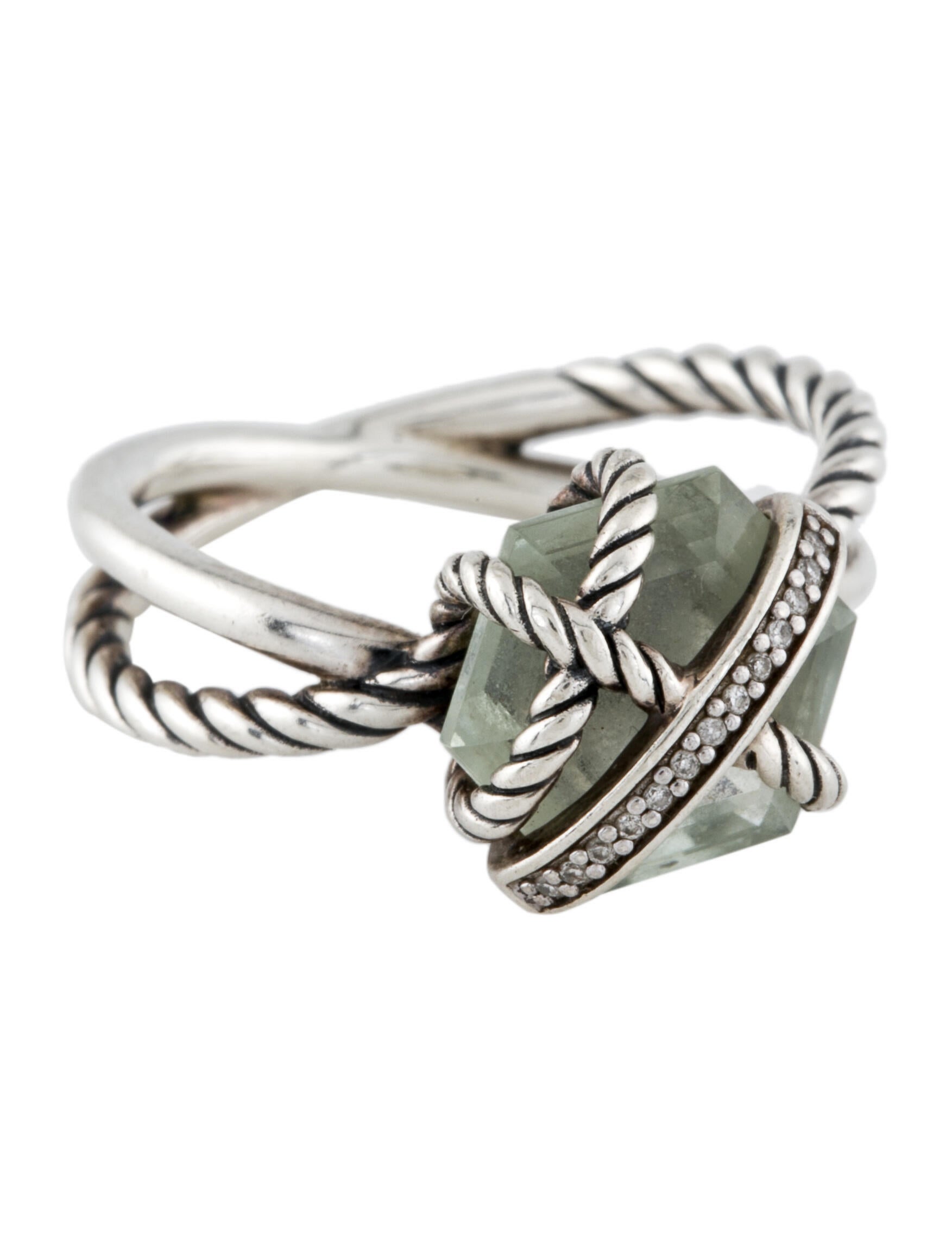 David Yurman Prasiolite & Diamond Cable Wrap Ring Sterling Silver DVY125883 The RealReal