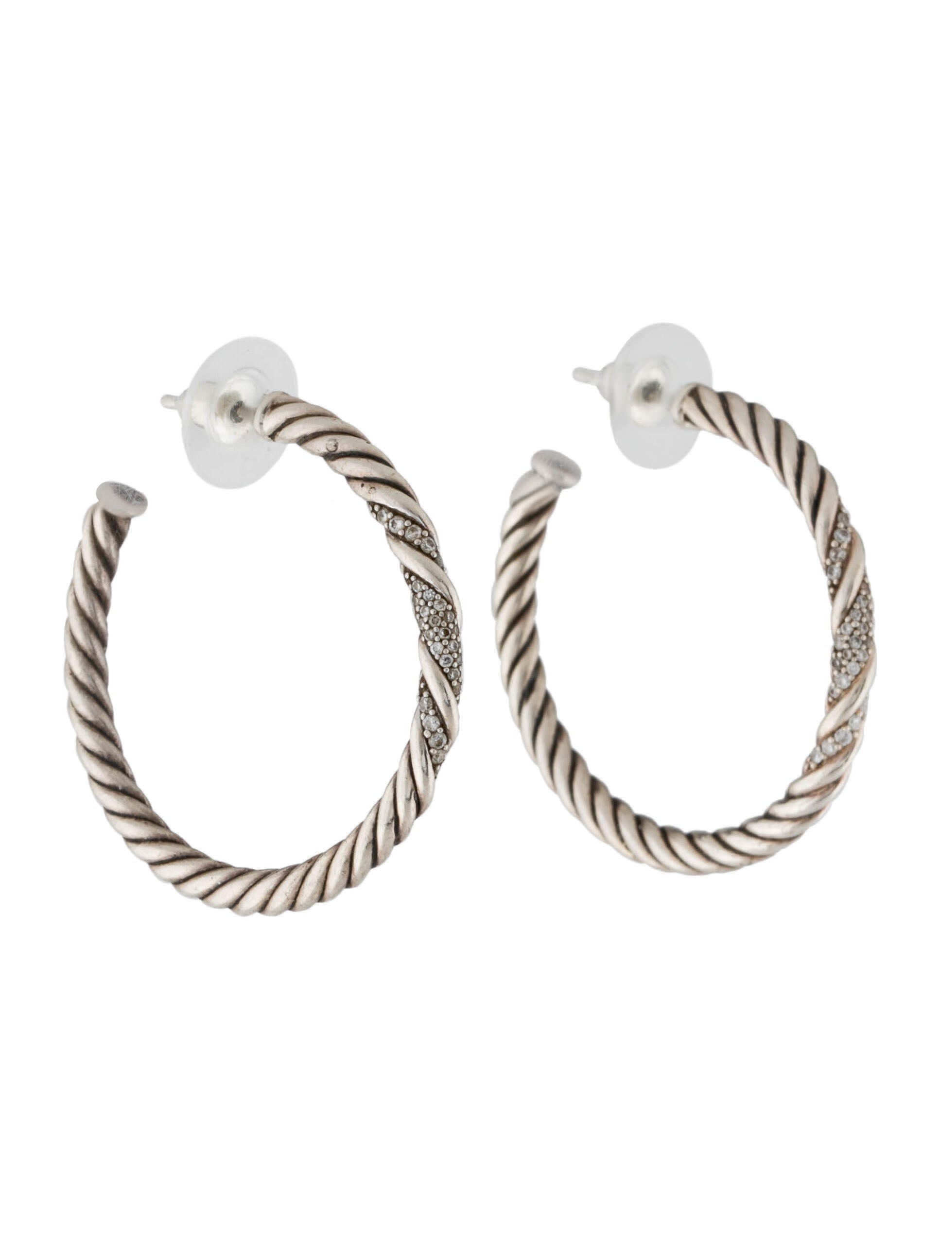 David Yurman Diamond Crossover Extra Small Hoop Earrings 14K White