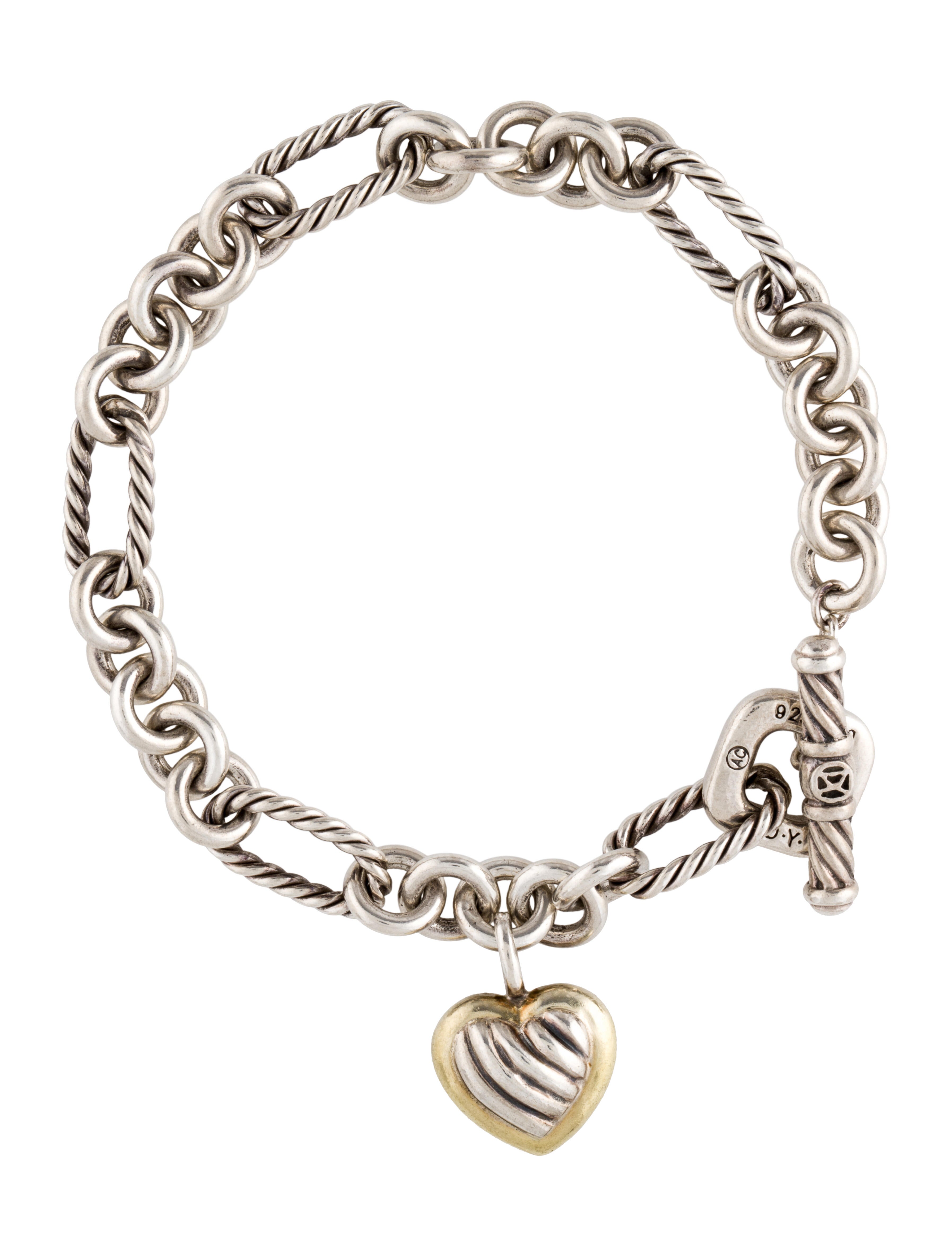 David Yurman Two-Tone Sculpted Cable Heart Charm Bracelet