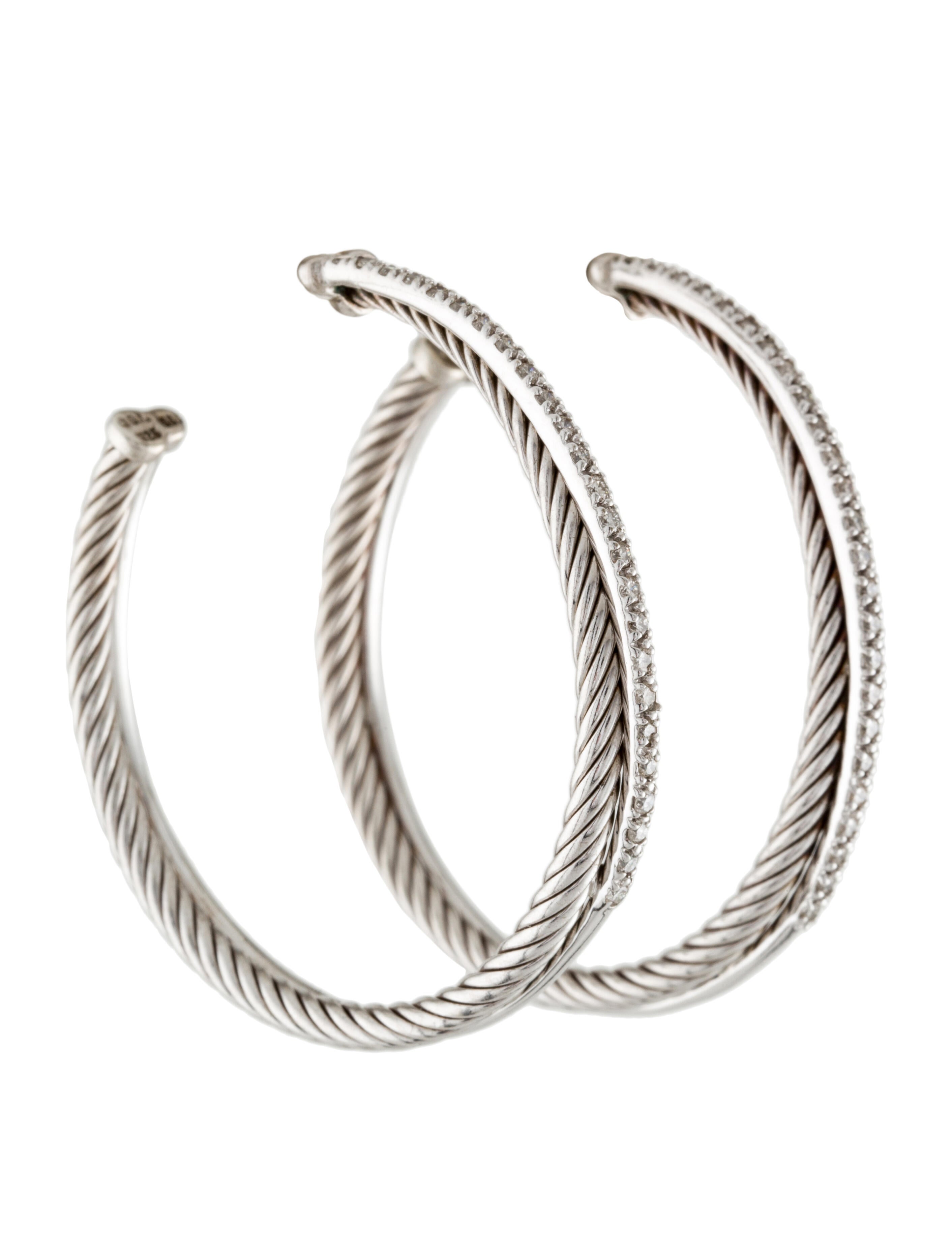 David Yurman Diamond Crossover Extra Small Hoop Earrings 14K White