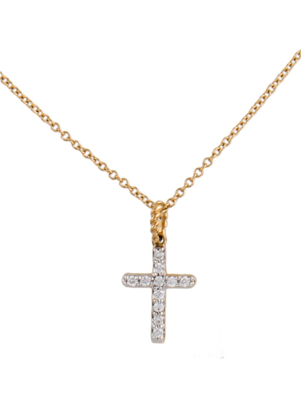 David Yurman 18K Diamond Cable Cross Pendant Necklace 18K Yellow Gold