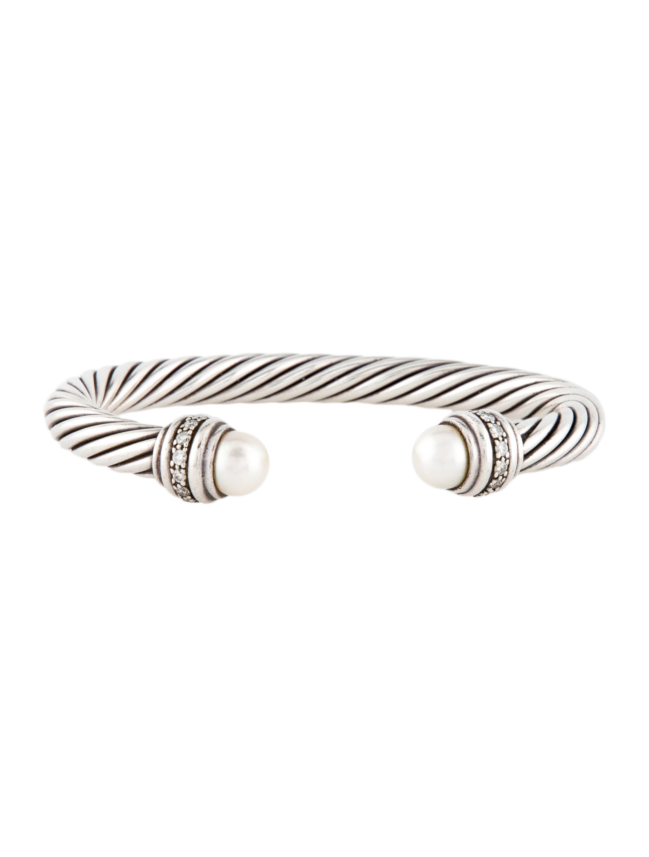 David Yurman Pearl & Diamond Cable Cuff