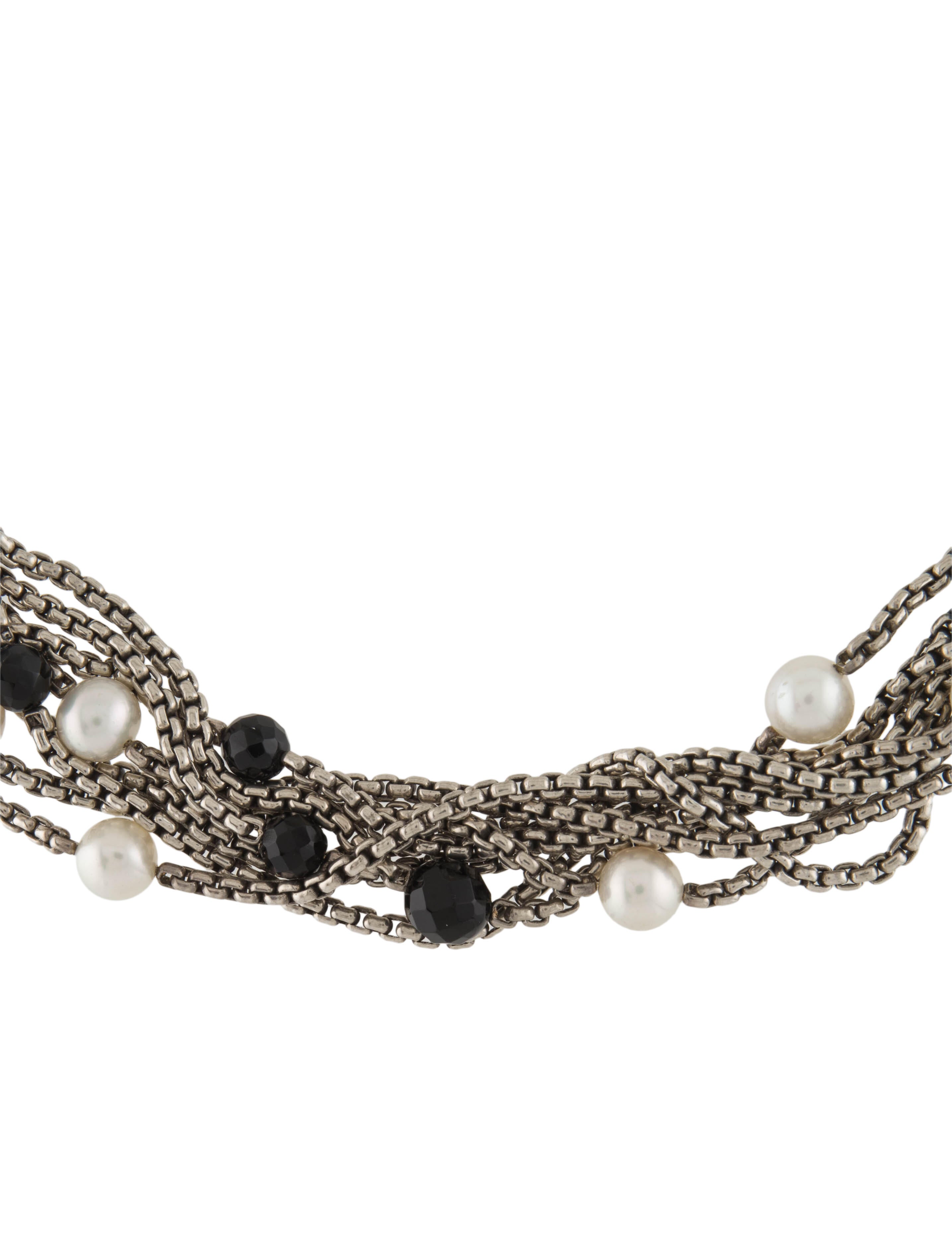 David Yurman Pearl & Onyx Multistrand Necklace 18K Yellow Gold