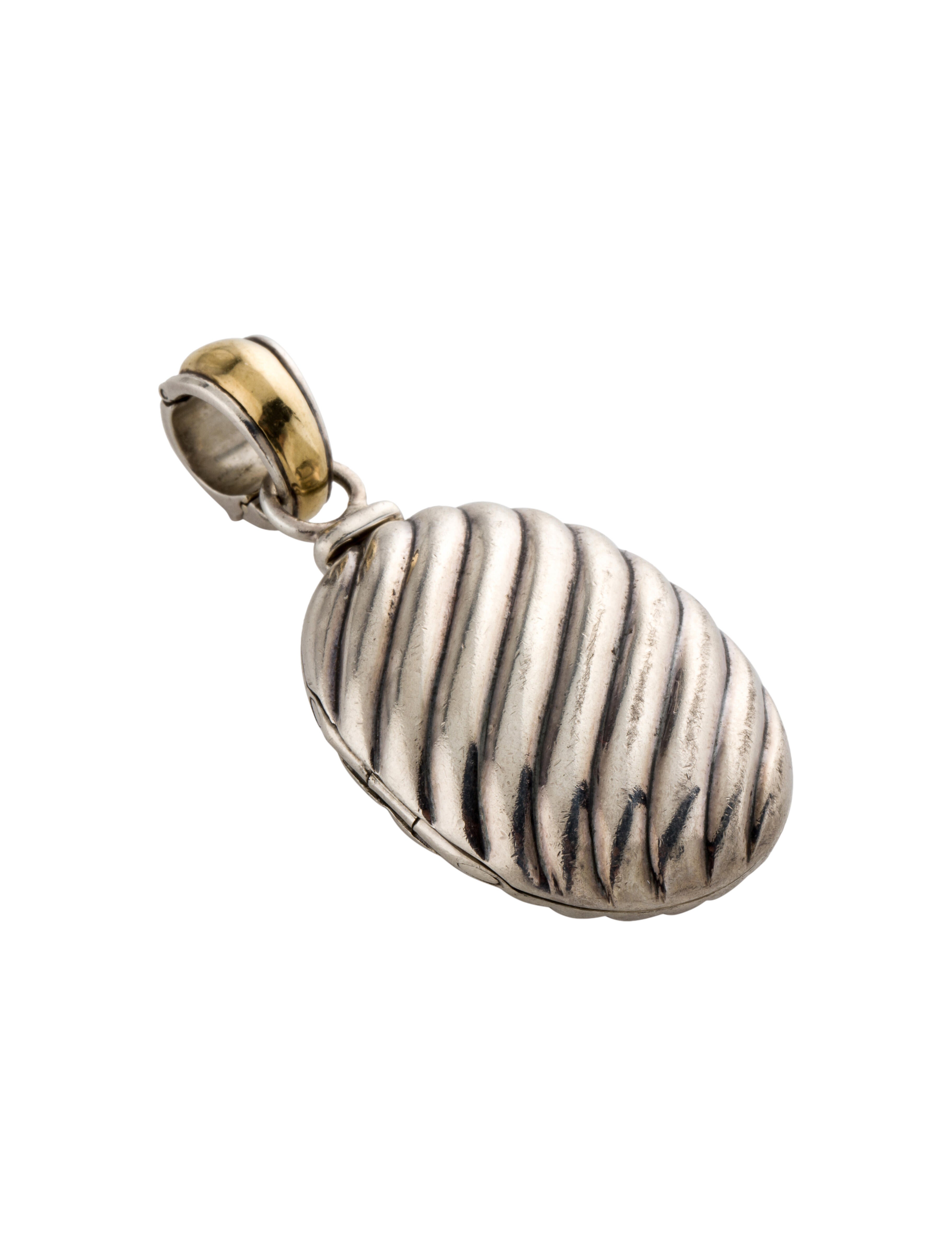 David Yurman TwoTone Sculpted Cable Locket Enhancer Pendant 18K