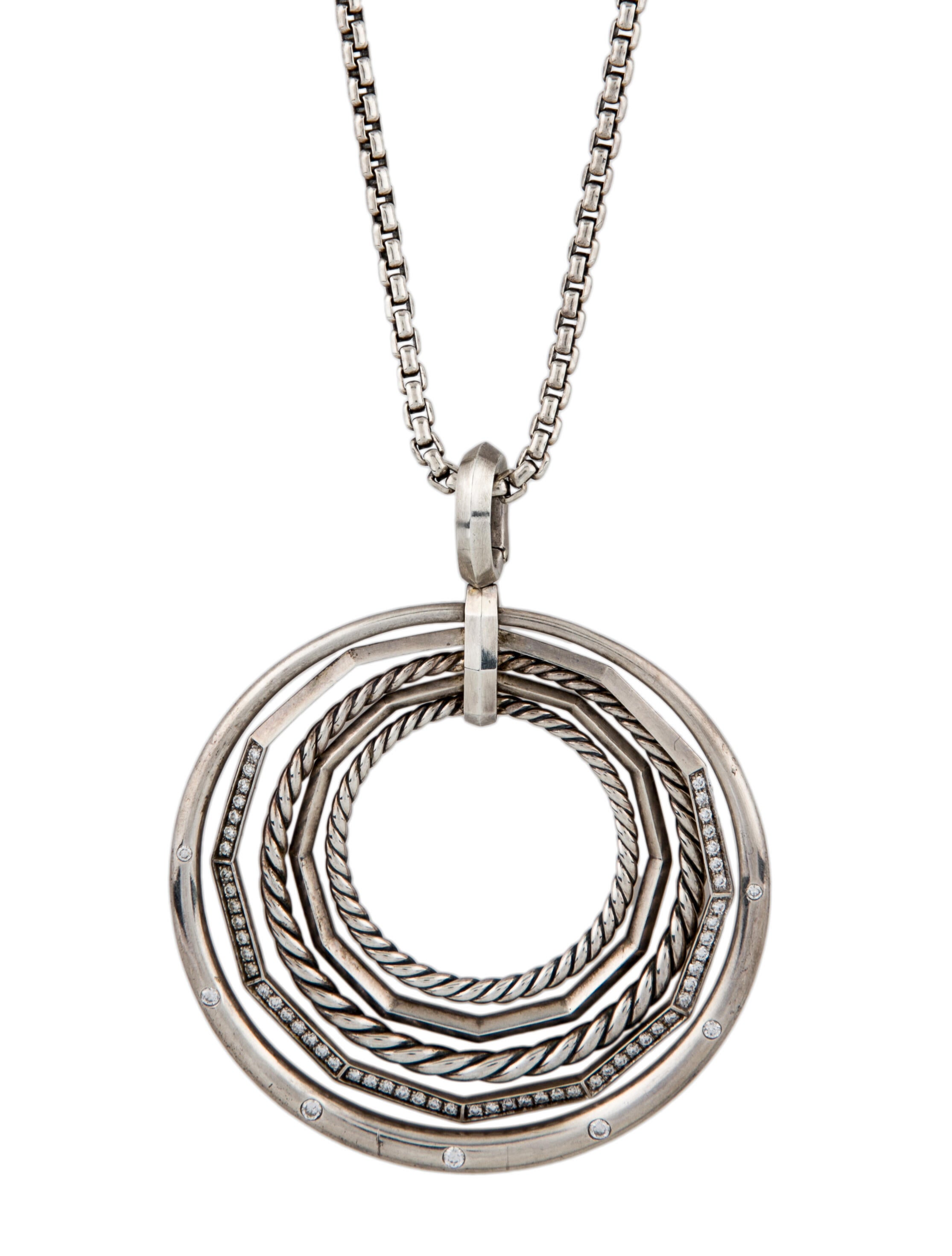 David Yurman Diamond Stax Large Round Pendant Necklace