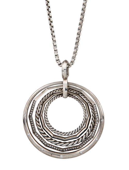 David Yurman Diamond Stax Large Round Pendant Necklace