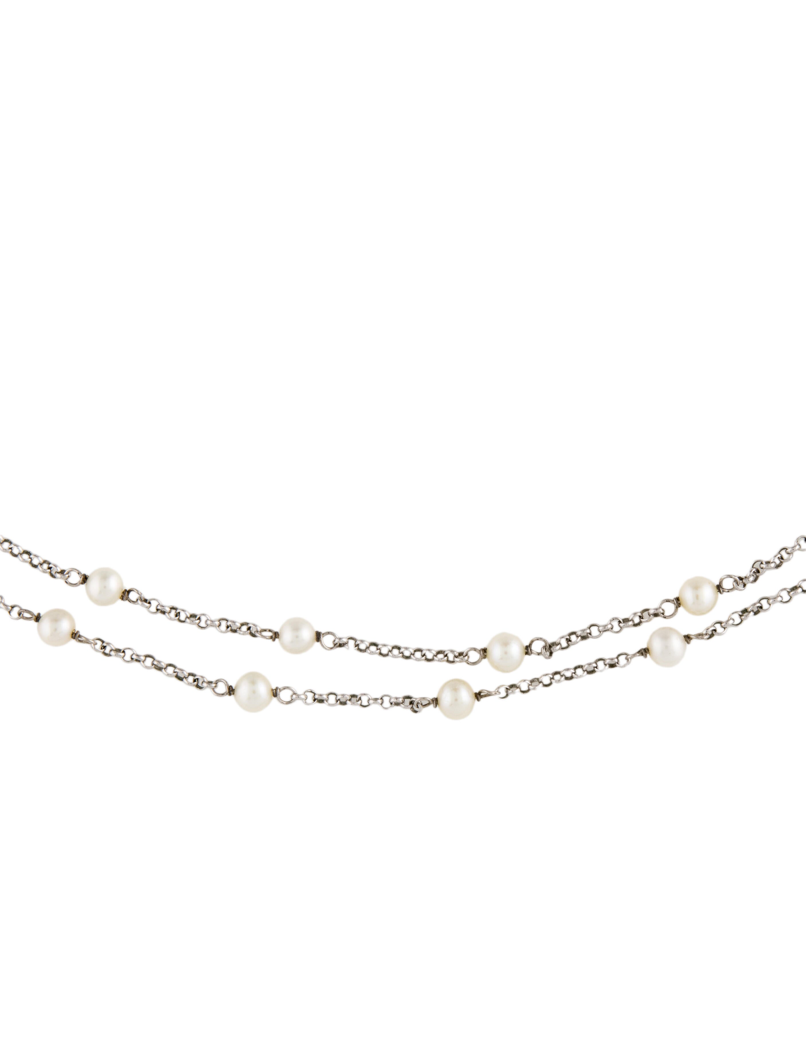 David Yurman Pearl Long Station Necklace Sterling Silver Station