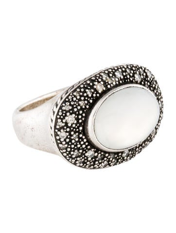 David Yurman Cocktail Ring Quartz Mother of Pearl Double & Diamond Midnight Mélange 6.5