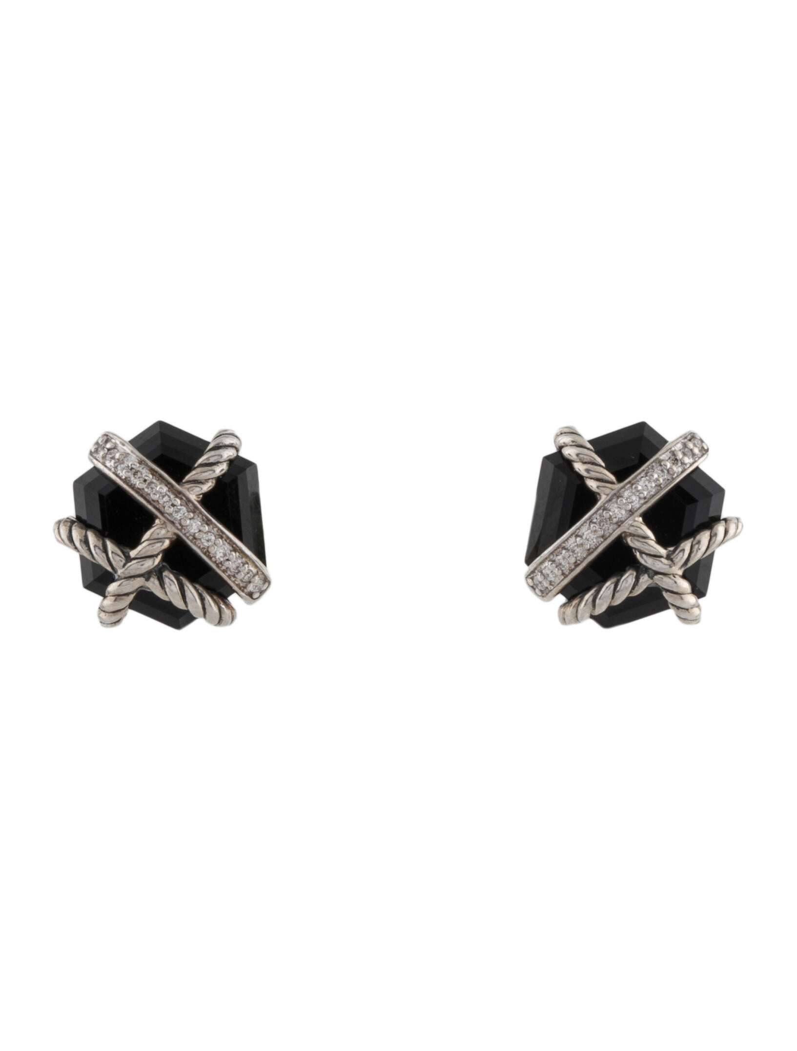David Yurman Onyx & Diamond Cable Wrap Stud Earrings