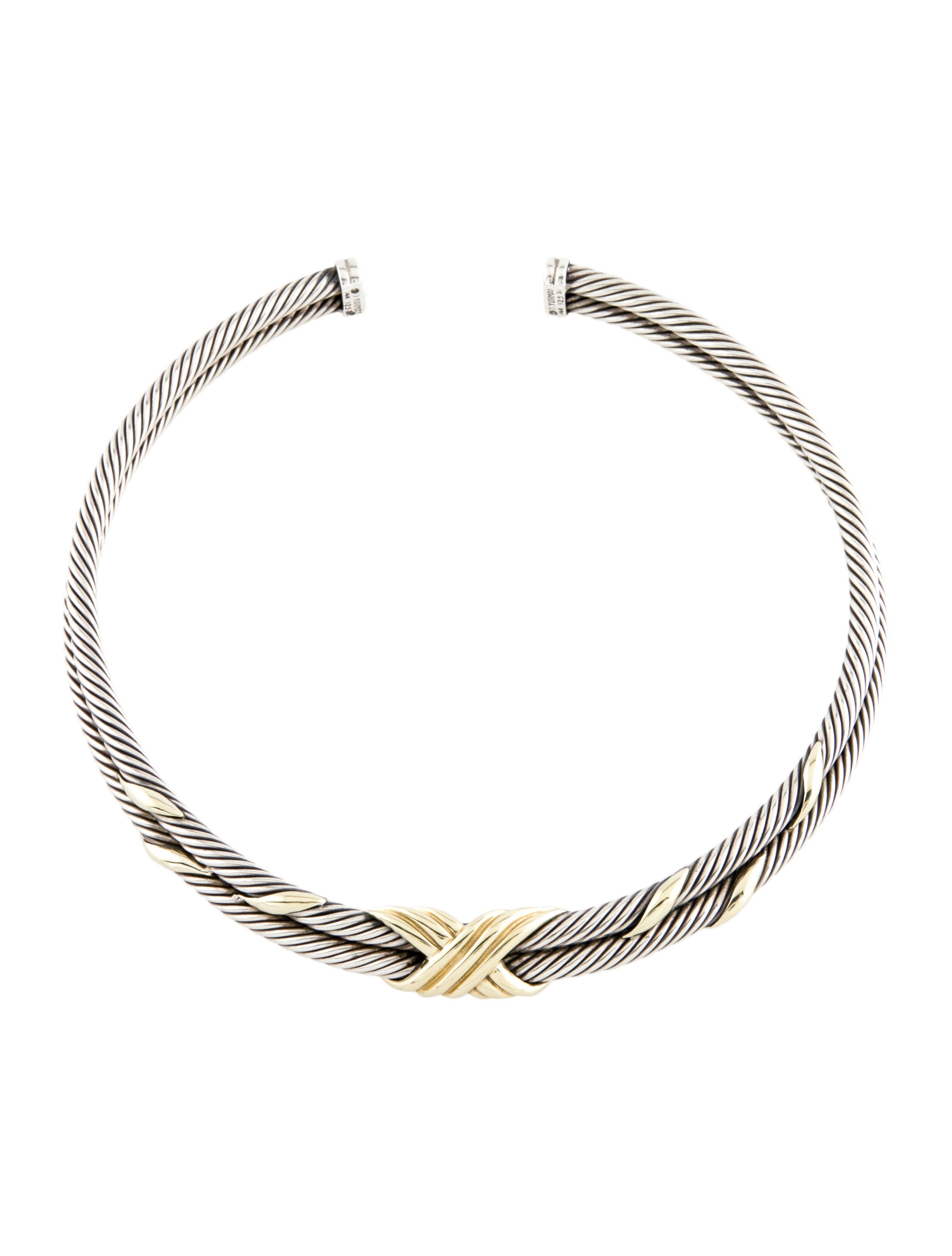 David Yurman TwoTone X Double Cable Choker Collar Necklace 14K