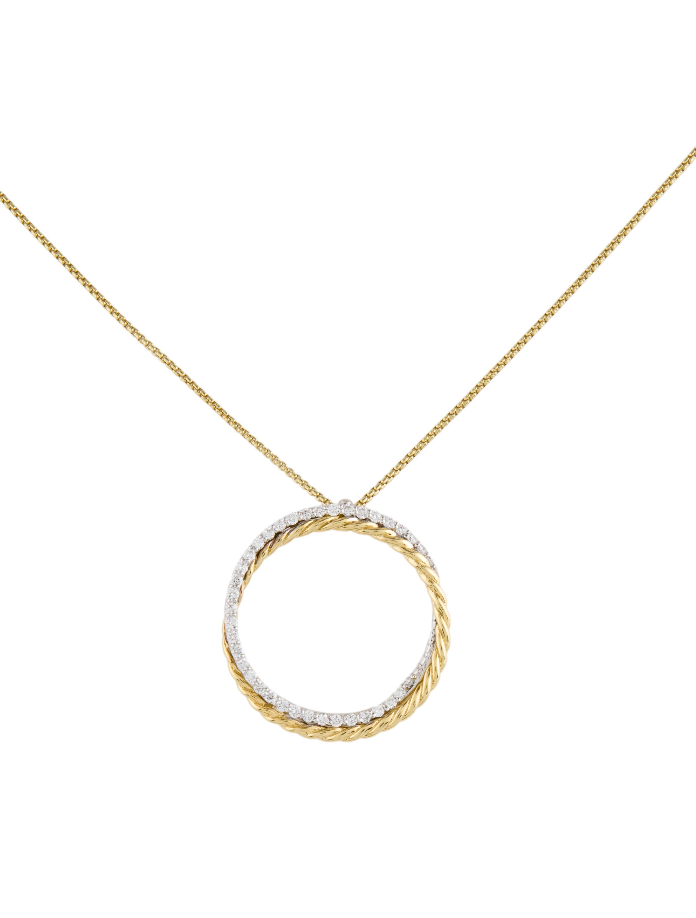 David Yurman 18K Diamond Crossover Circle Pendant Necklace