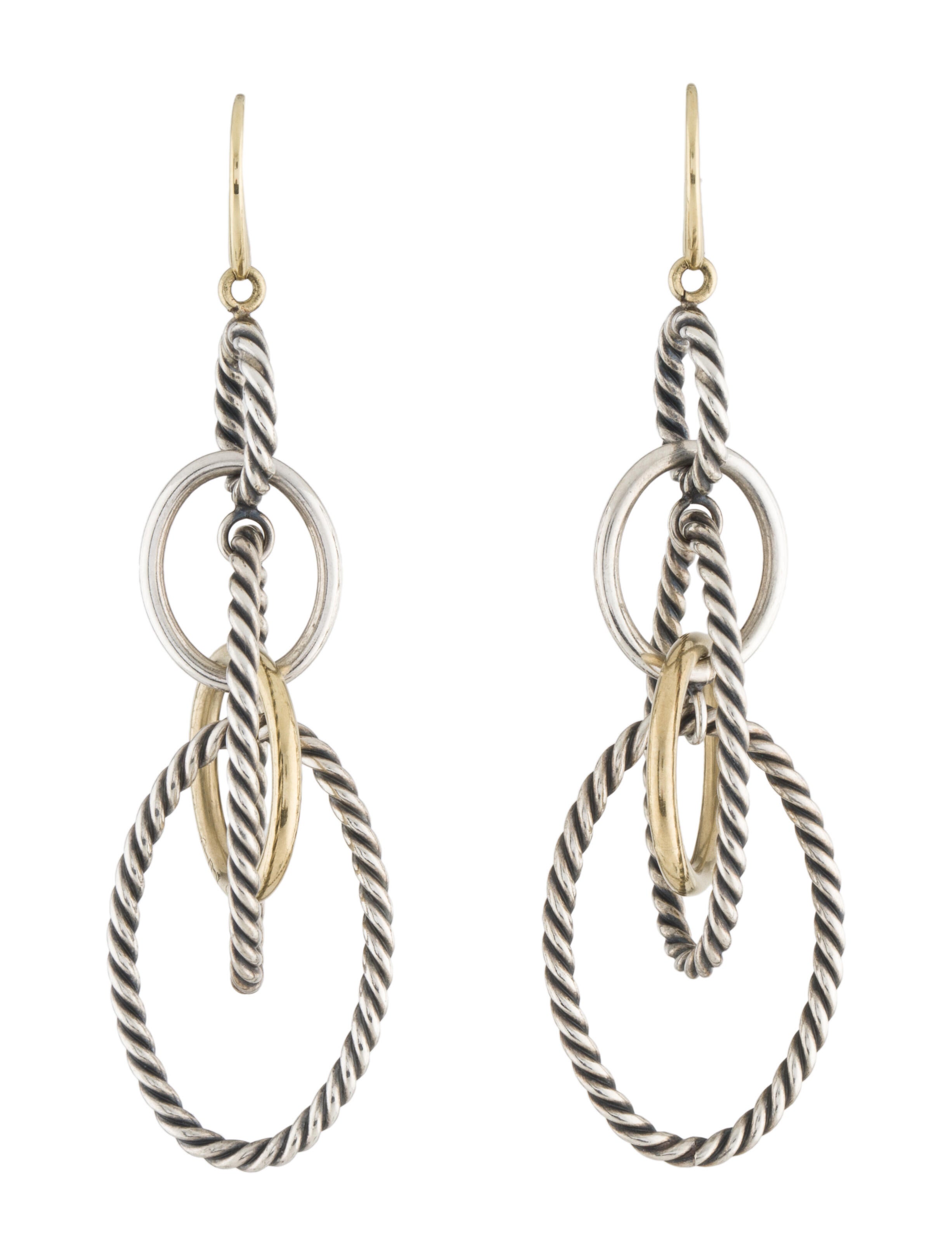 David Yurman TwoTone Mobile Chain Drop Earrings 18K Yellow Gold Drop