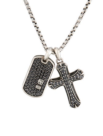 David Yurman Diamond Cross & Dog Tag Pendant Necklace