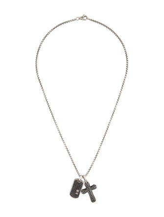 David Yurman Diamond Cross & Dog Tag Pendant Necklace