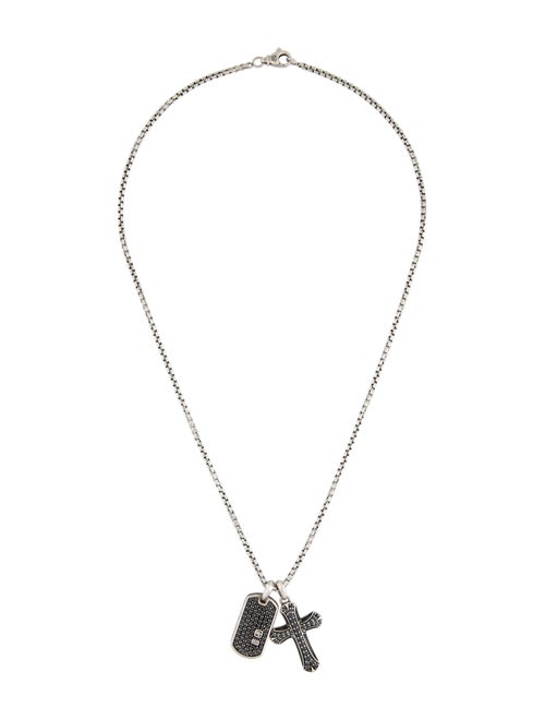 David Yurman Diamond Cross & Dog Tag Pendant Necklace