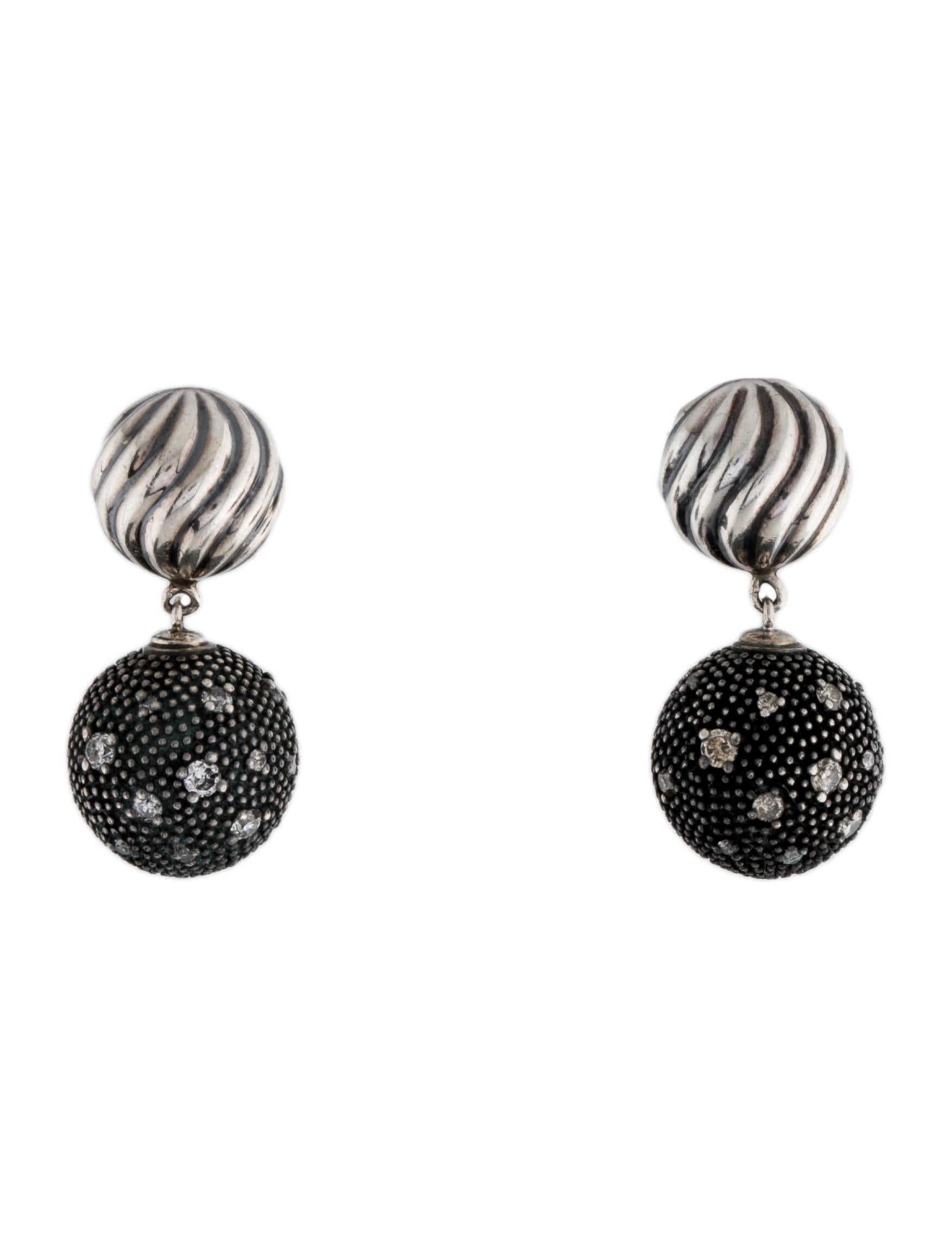 David Yurman Diamond DY Elements Ball Drop Earrings 14K White Gold