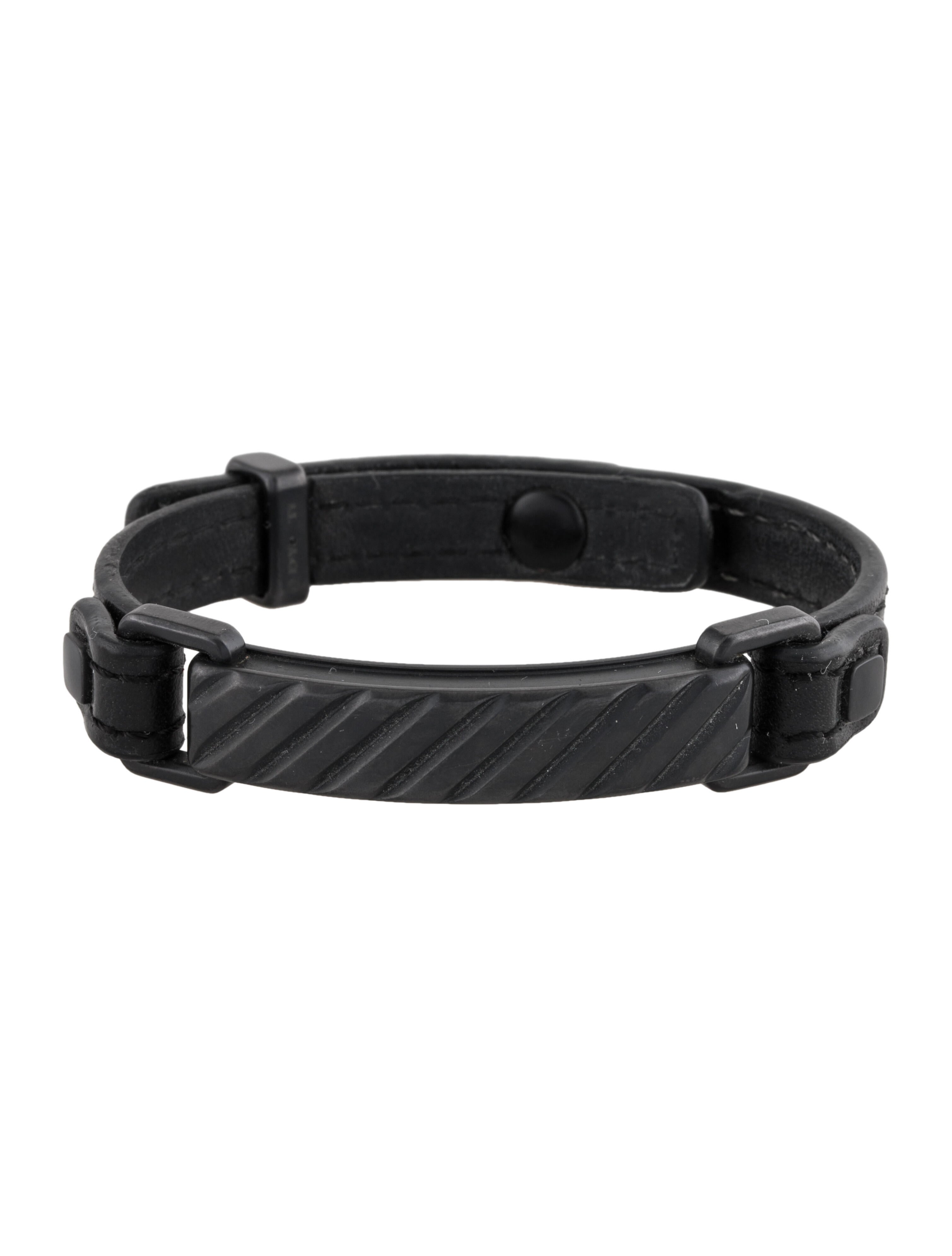 David Yurman Leather & Titanium Modern Cable ID Bracelet Black