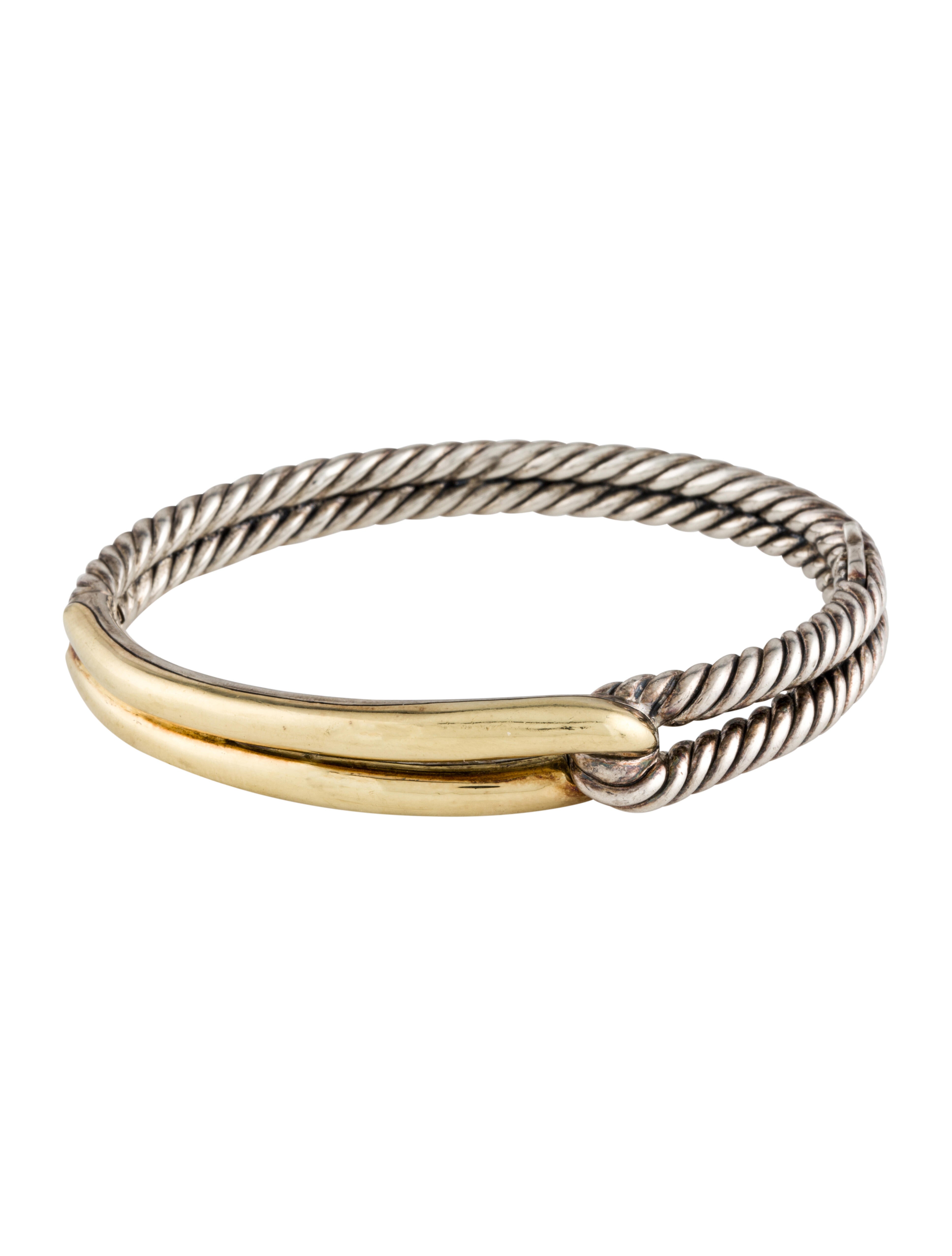 David Yurman TwoTone Labyrinth SingleLoop Bracelet 18K Yellow Gold Bangle, Bracelets