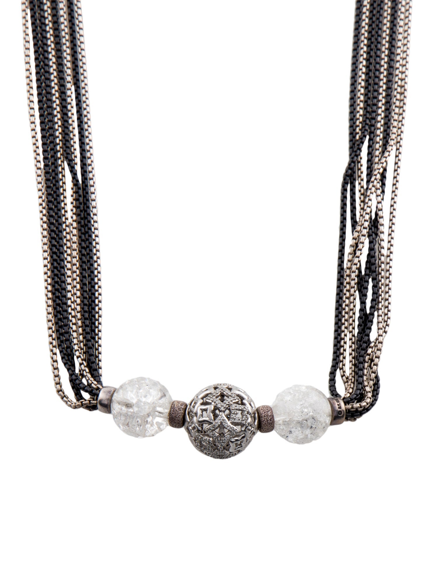 David Yurman Crackled Quartz & Diamond Multi Chain Pendant Necklace