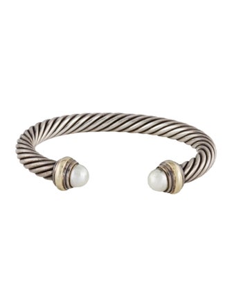 David Yurman Two-Tone Pearl Cable Cuff Bracelet