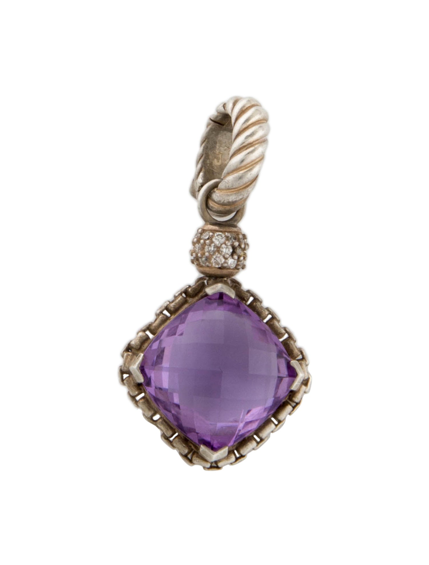 David Yurman Amethyst & Diamond Cushion On Point Pendant Enhancer