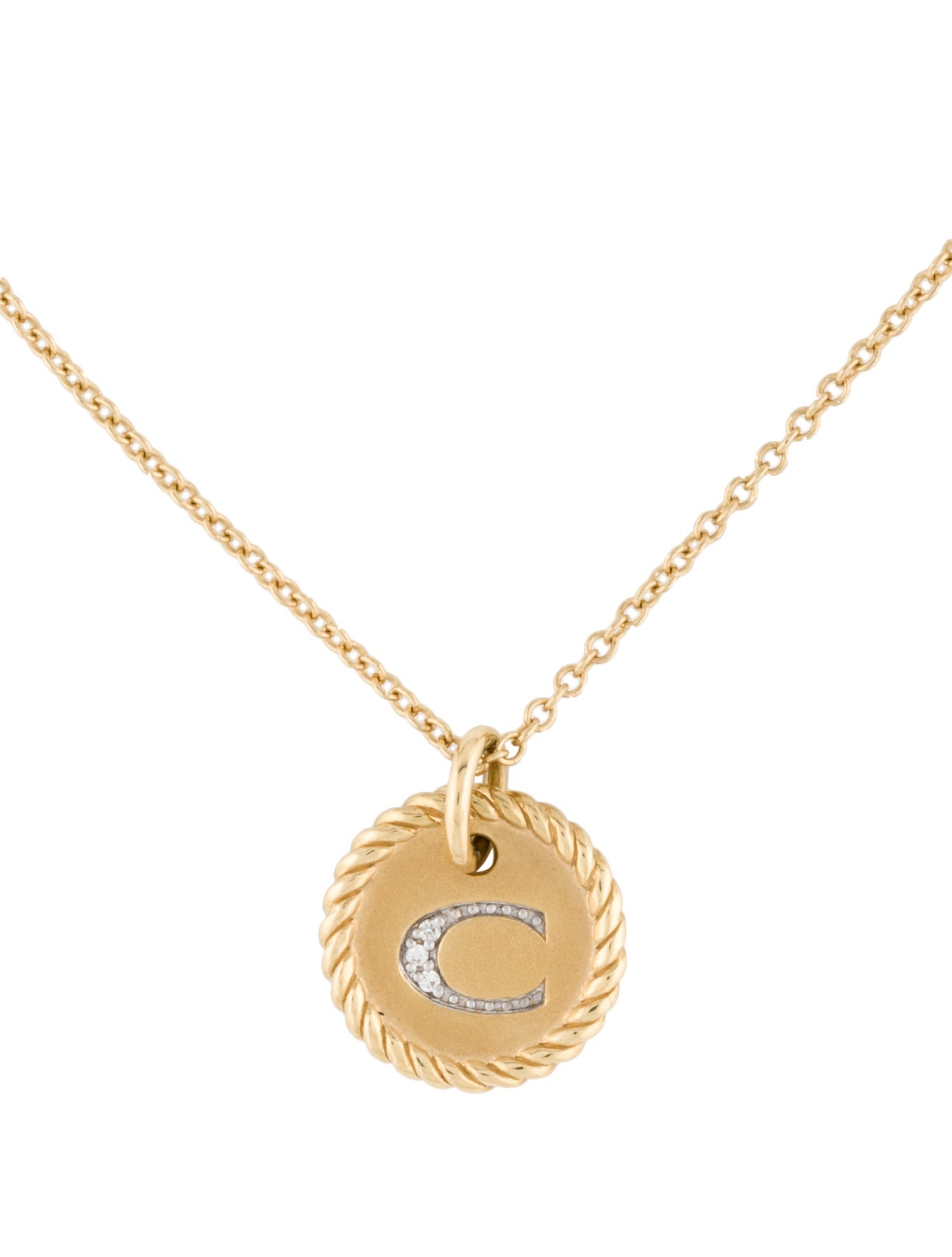 David Yurman 18K Diamond Initial 'C' Pendant Necklace 18K Yellow Gold