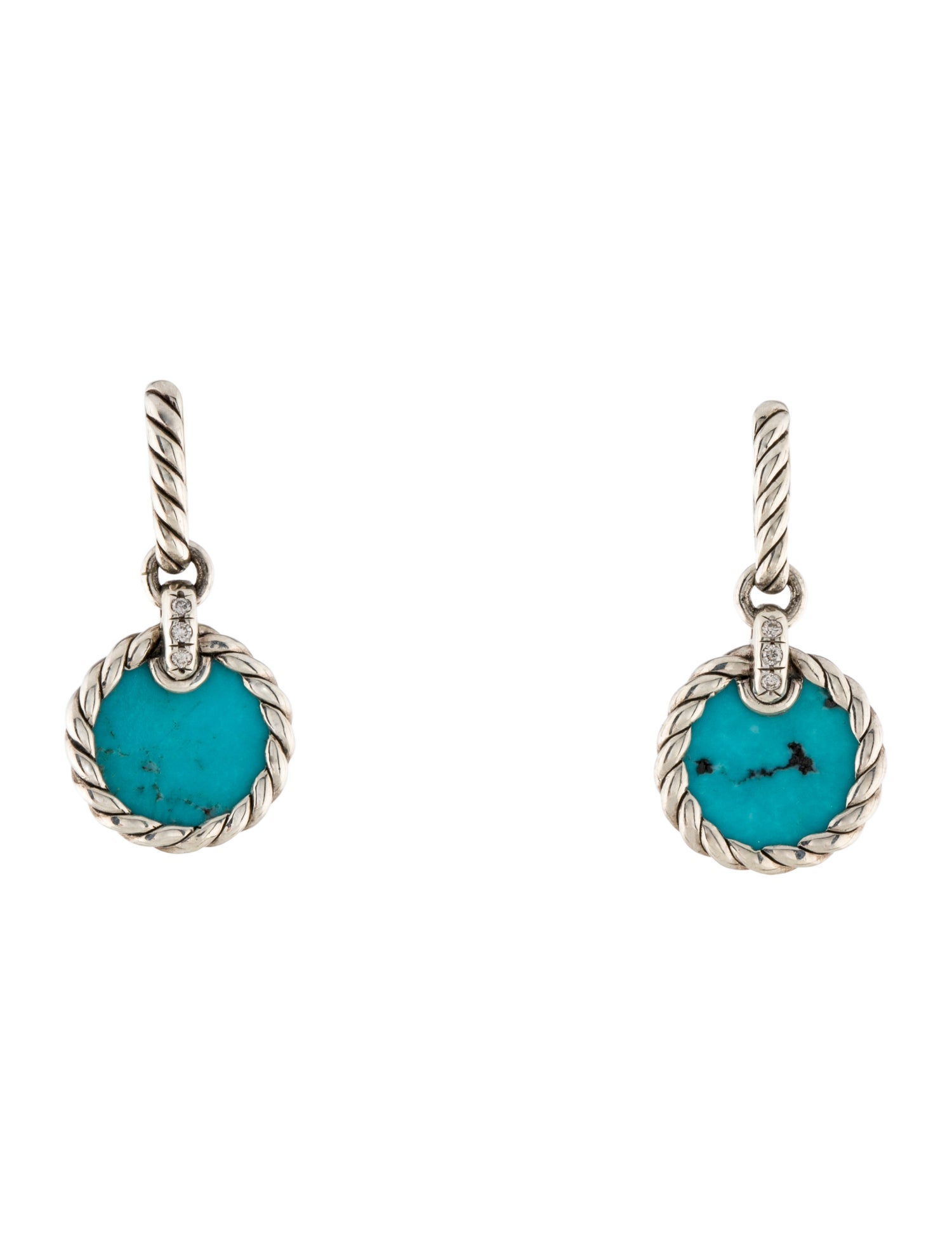 David Yurman Turquoise & Diamond DY Elements Drop Earrings