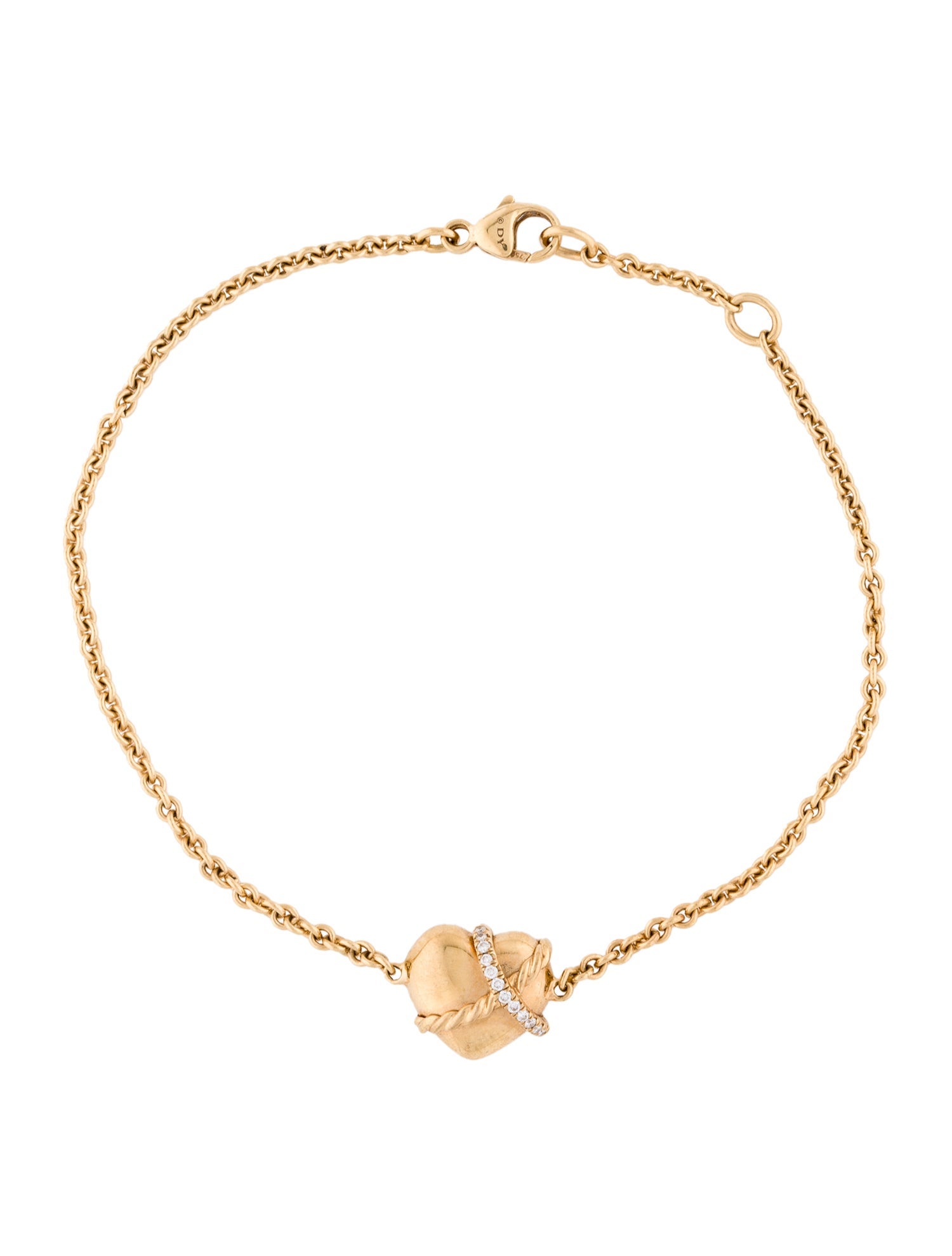 David Yurman 18K Diamond 'Le Petit Coeur' Sculpted Heart Chain Bracelet