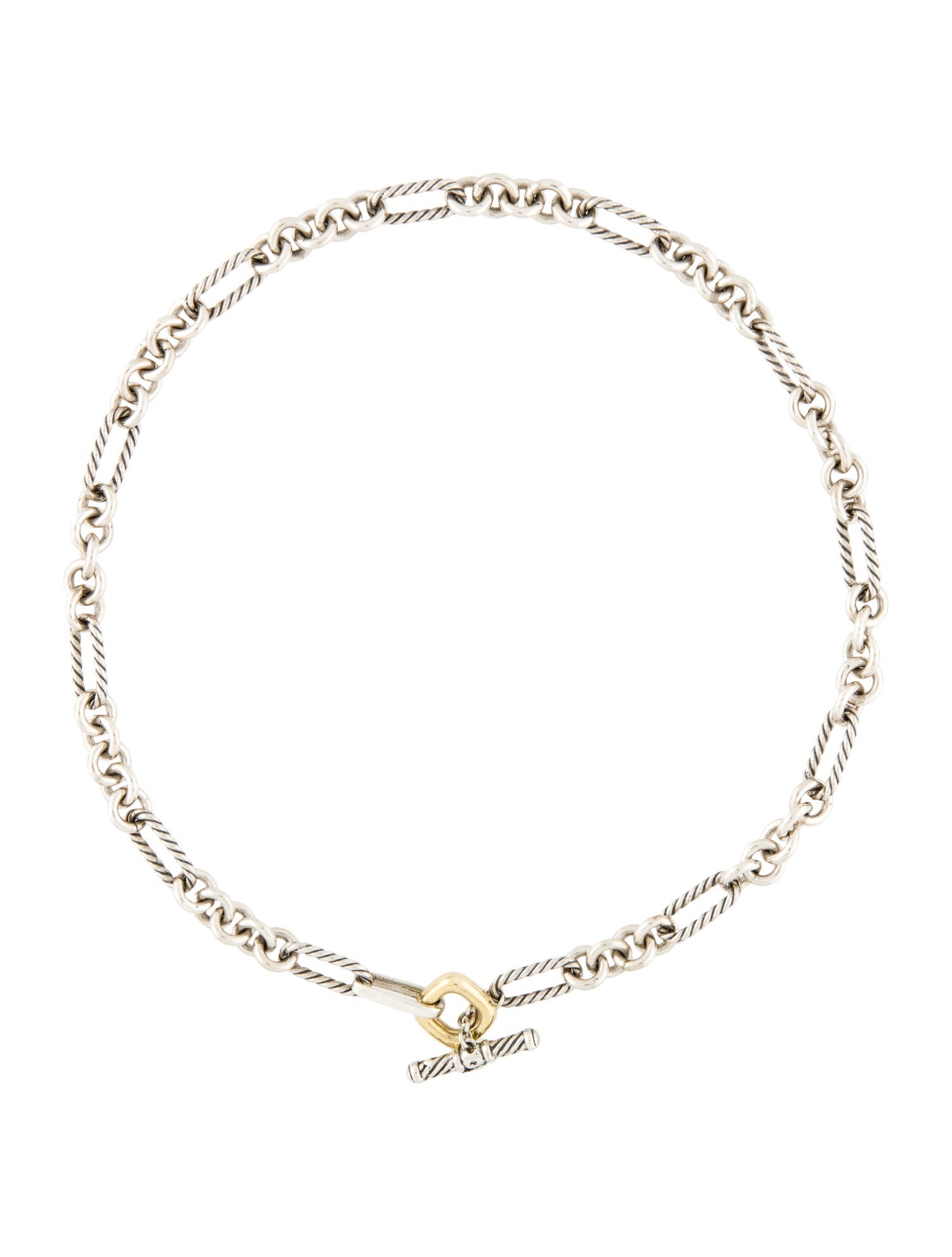 David Yurman Two-Tone Cable Figaro Chain Link Necklace