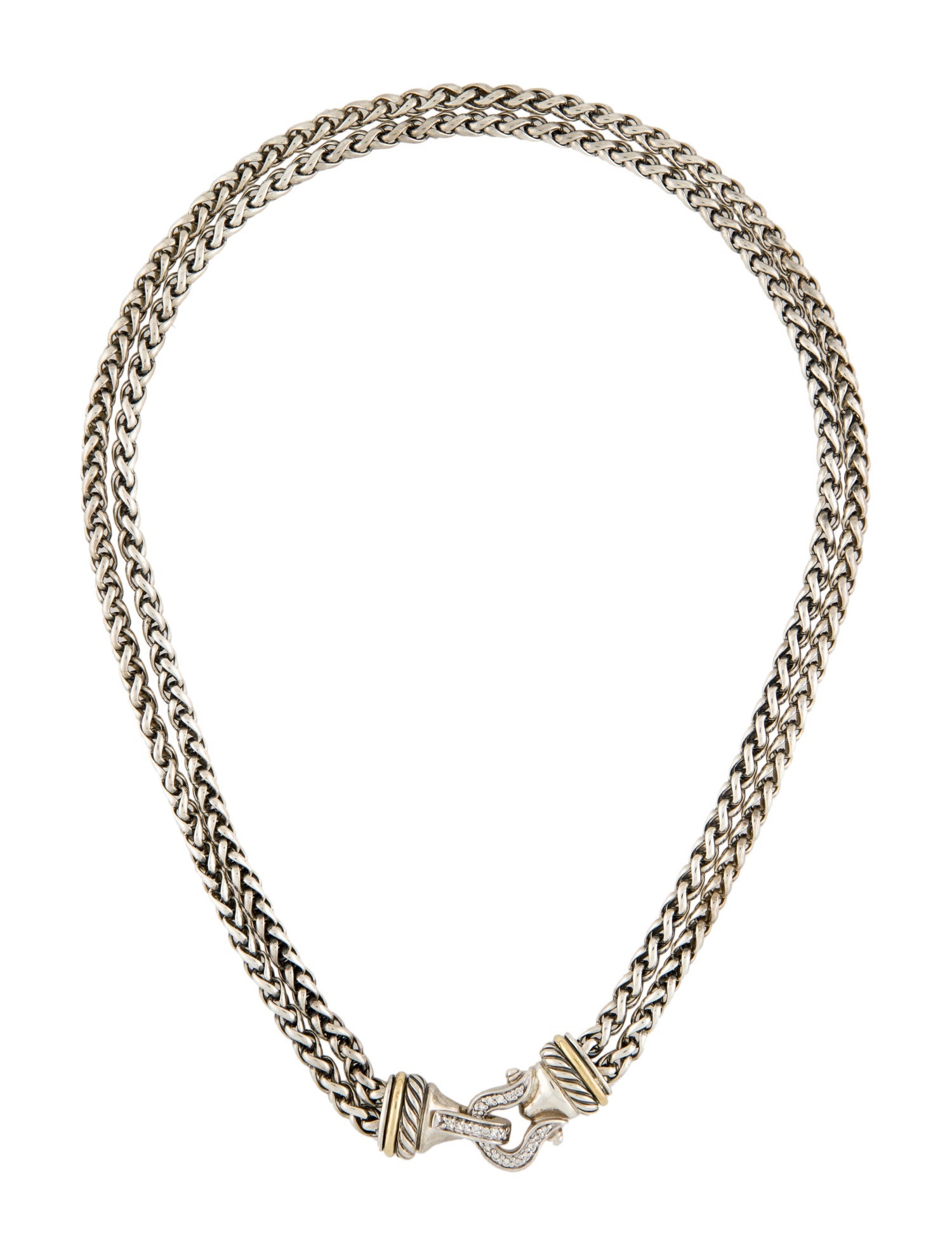David Yurman Two-Tone Diamond Double Strand Wheat Chain Necklace