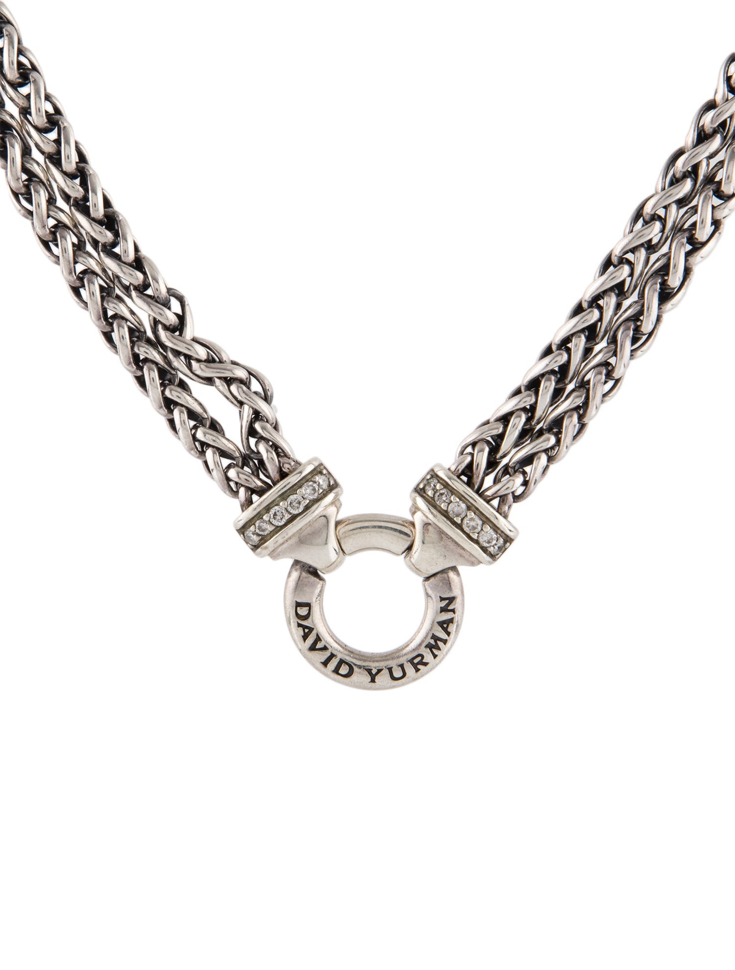 David Yurman Diamond Circle Logo Pendant Necklace