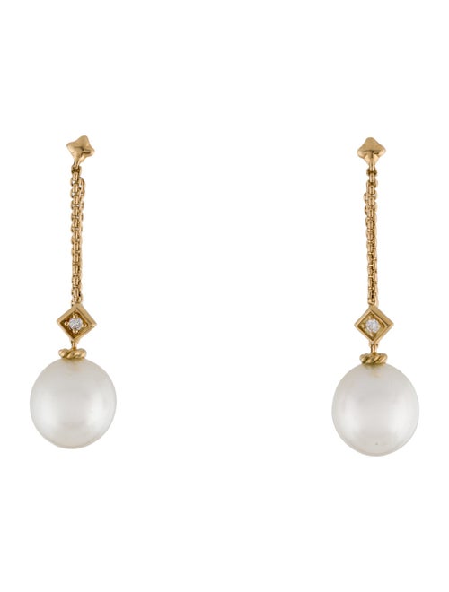 David Yurman 18K Diamond & Pearl Drop Dangle Earrings