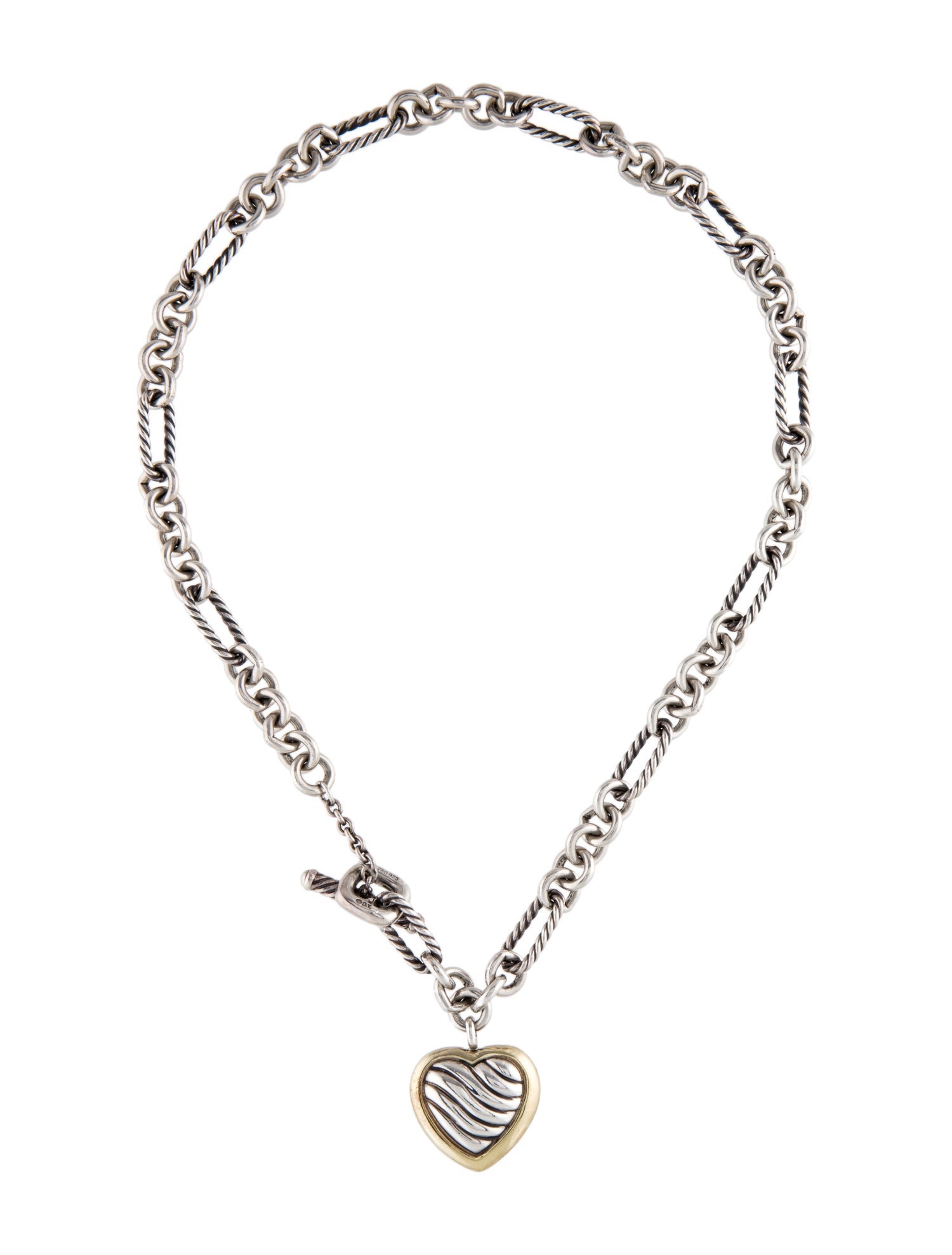 David Yurman Two-Tone Cable Heart Figaro Necklace
