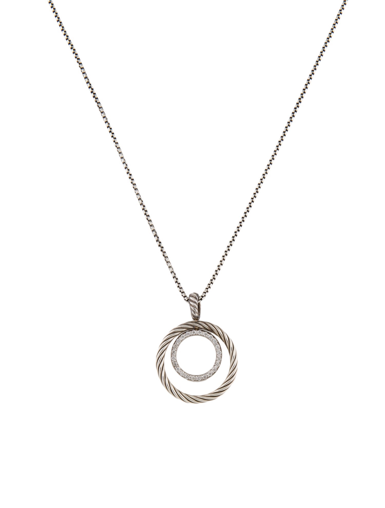 David Yurman Diamond Mobile Double Circle Pendant Necklace