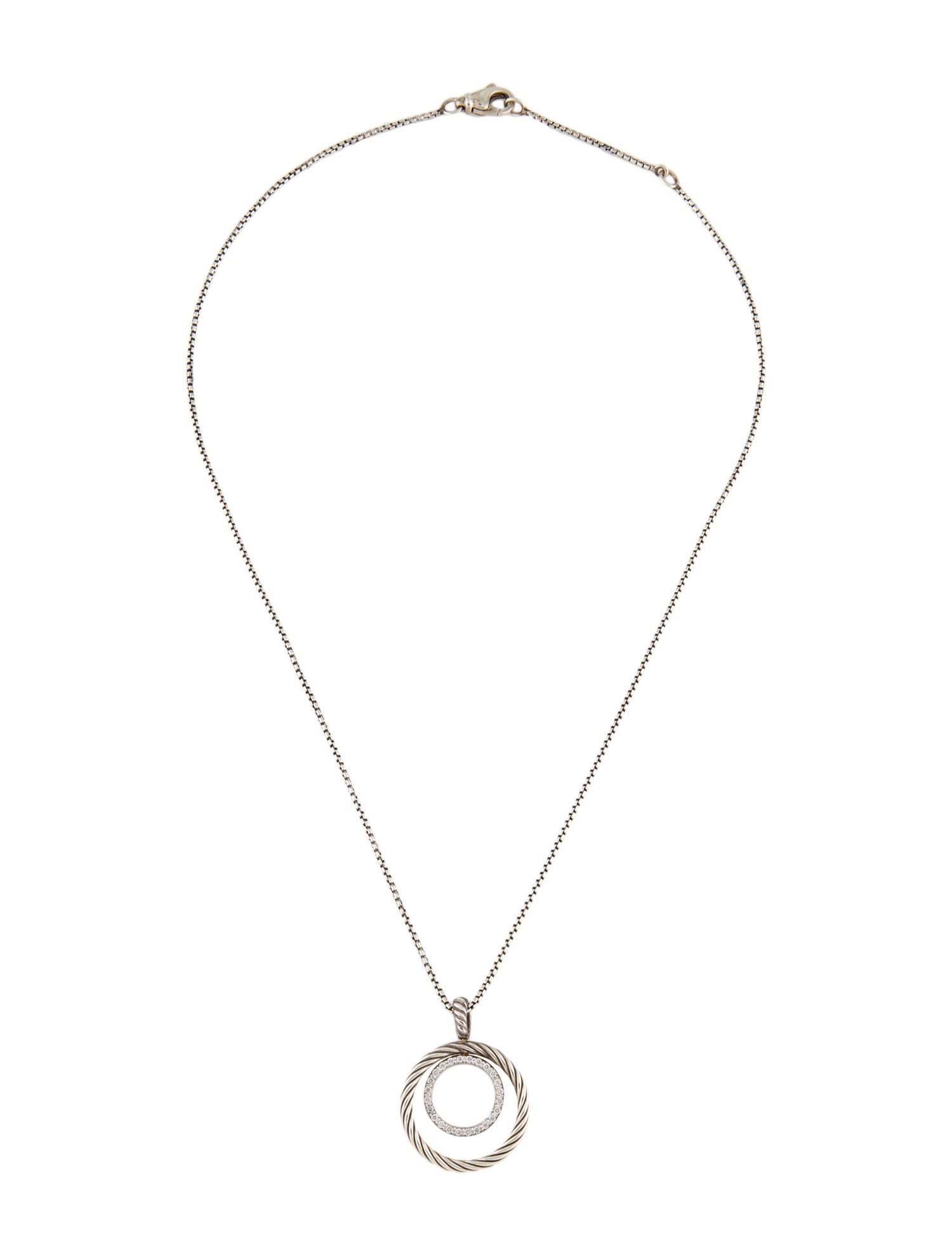 David Yurman Diamond Mobile Double Circle Pendant Necklace