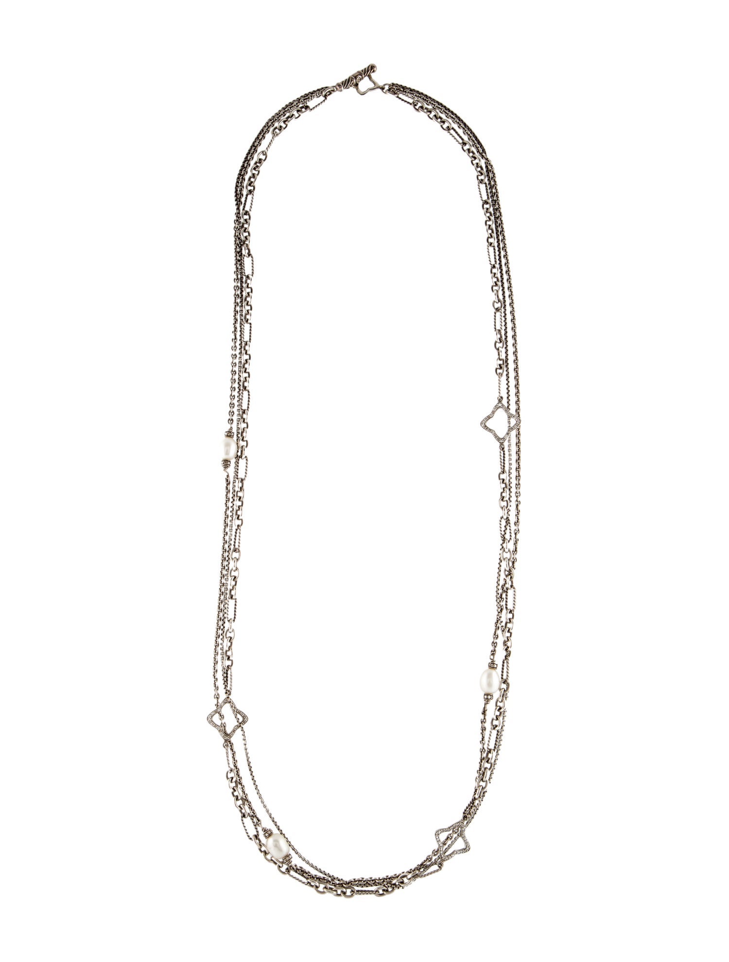 David Yurman Pearl & Diamond Quatrefoil Multistrand Necklace