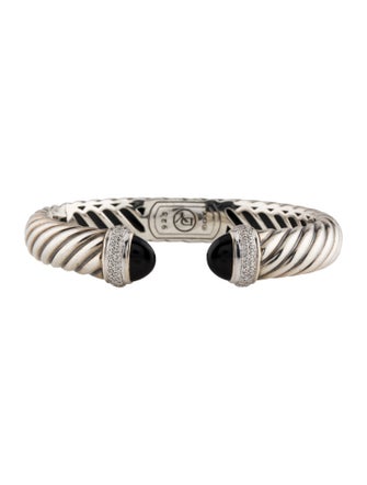 David Yurman Onyx & Diamond Waverly Hinge Cuff Bracelet