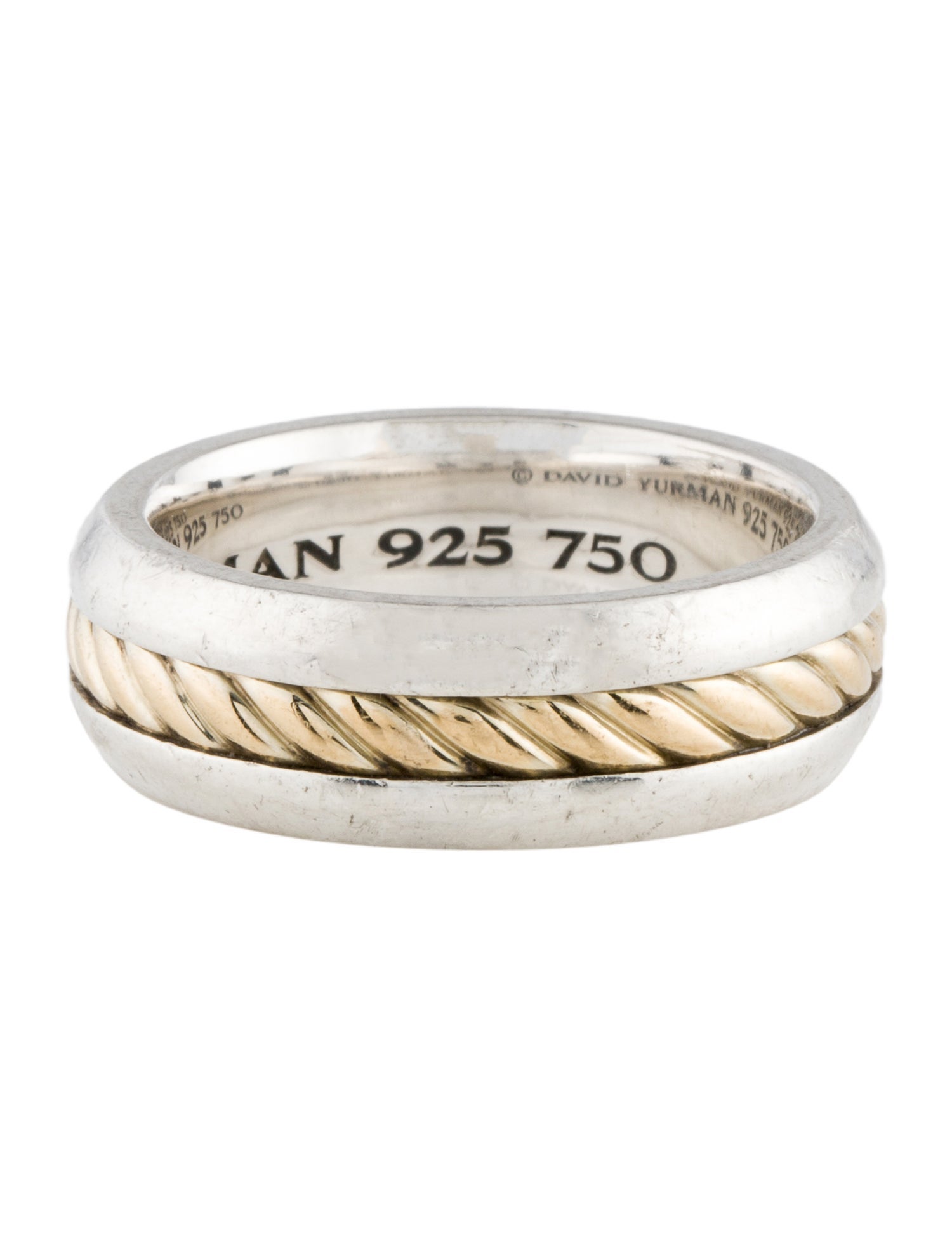 David Yurman Two-Tone Cable Inset Band Ring - 18K Yellow Gold Band ...