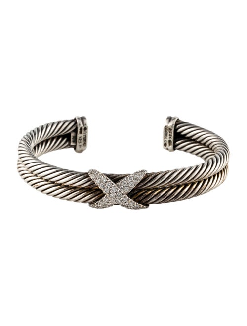 David Yurman Diamond X Double Cable Cuff Bracelet