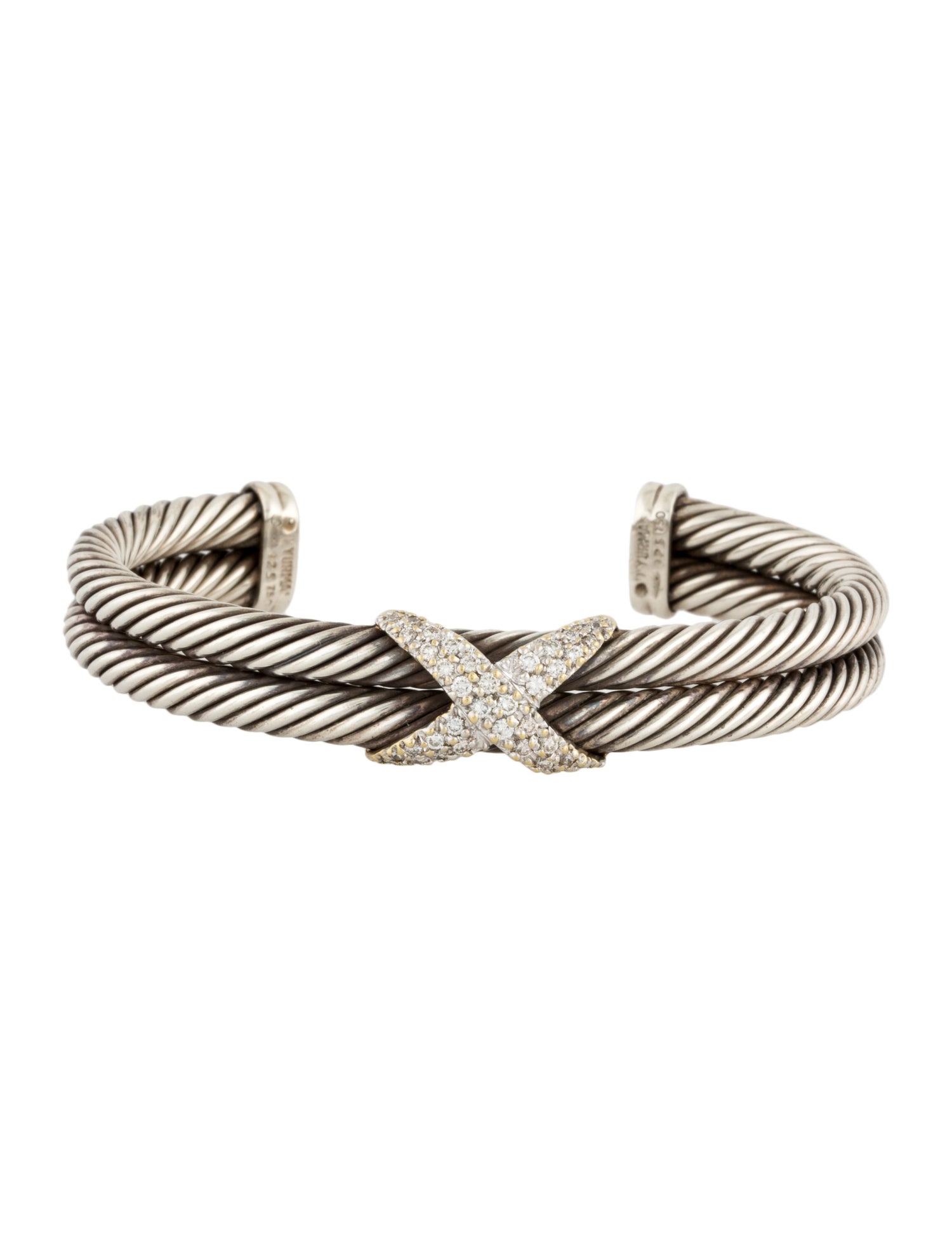 David Yurman Diamond 'X' Double Cable Cuff Bracelet